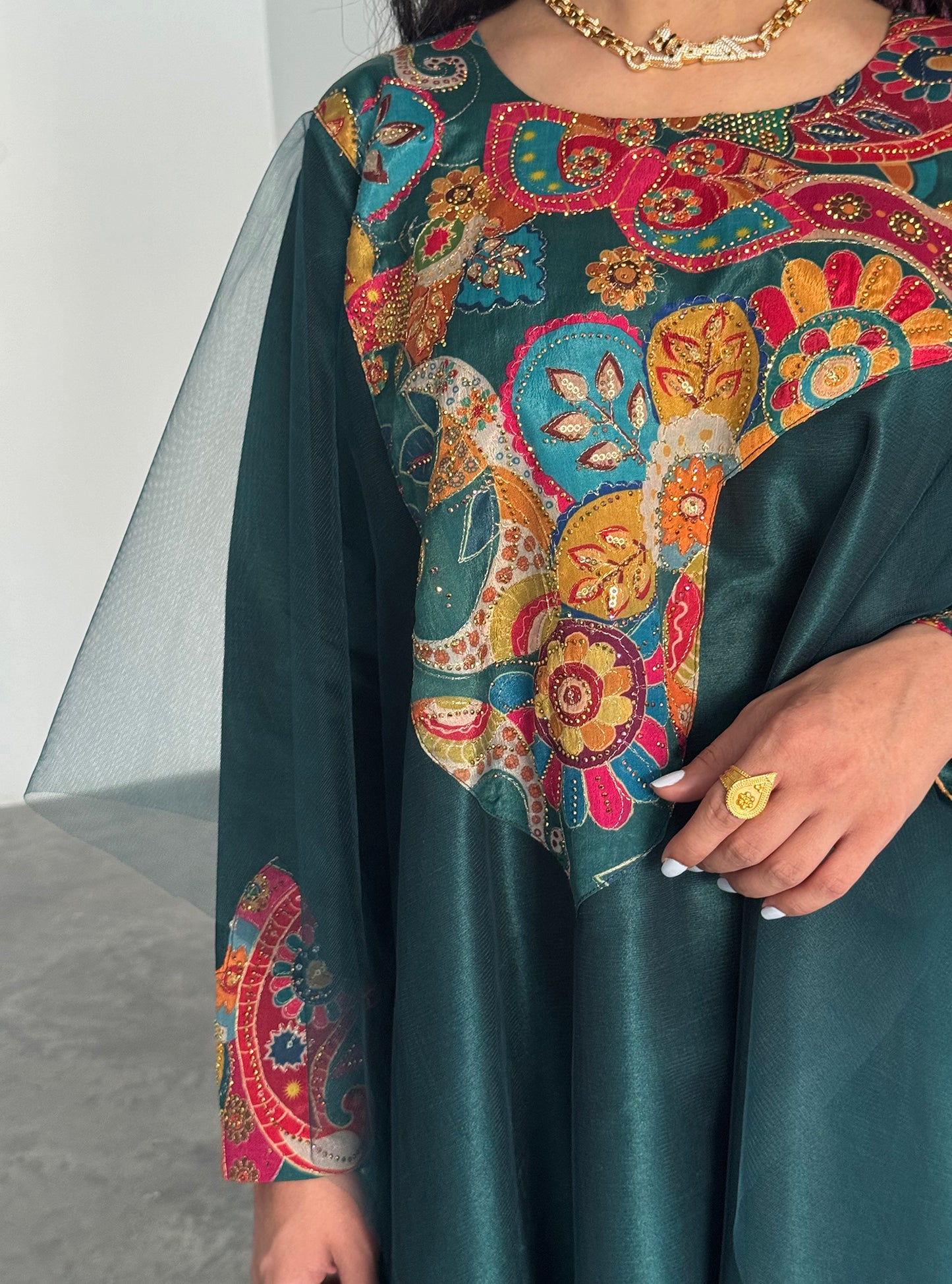 LS189 Dark Green Acut Modest Dress