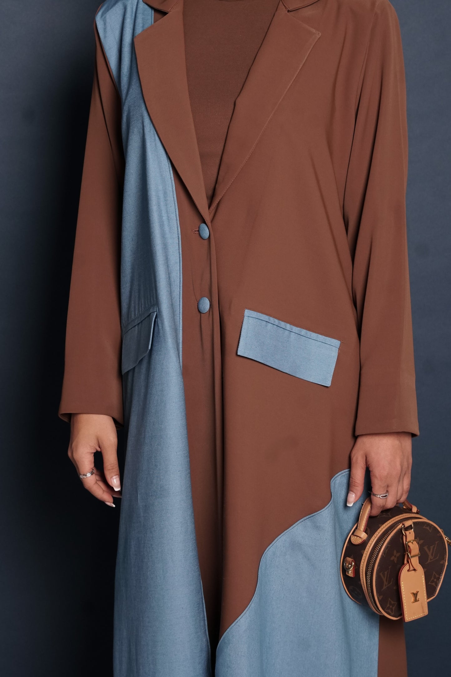 LS178 Brown A Cut Blazer modest Abaya