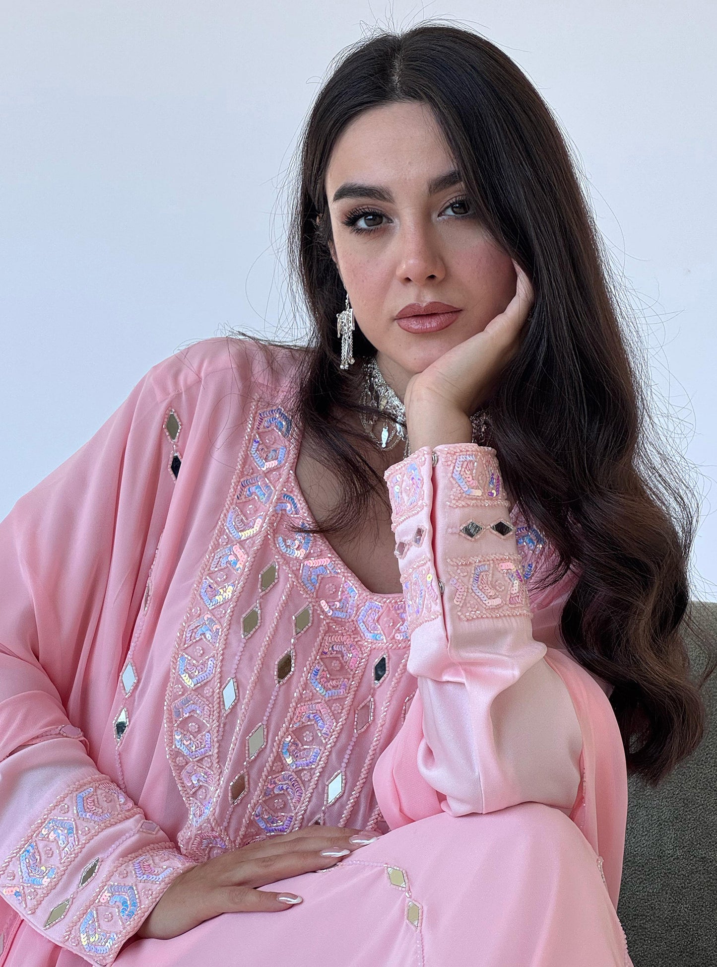 LS186 Pink Acut Modest Dress