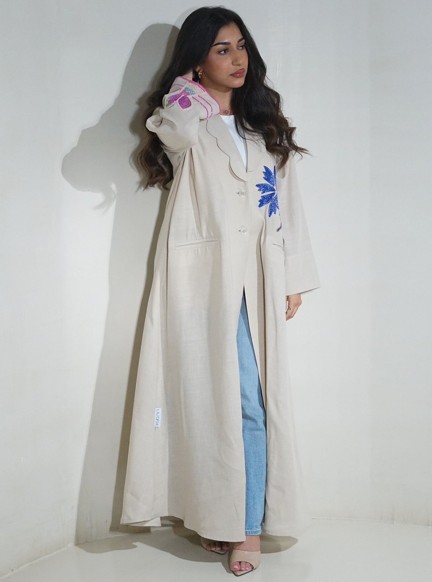 LS127 Beige Acut Modest Abaya