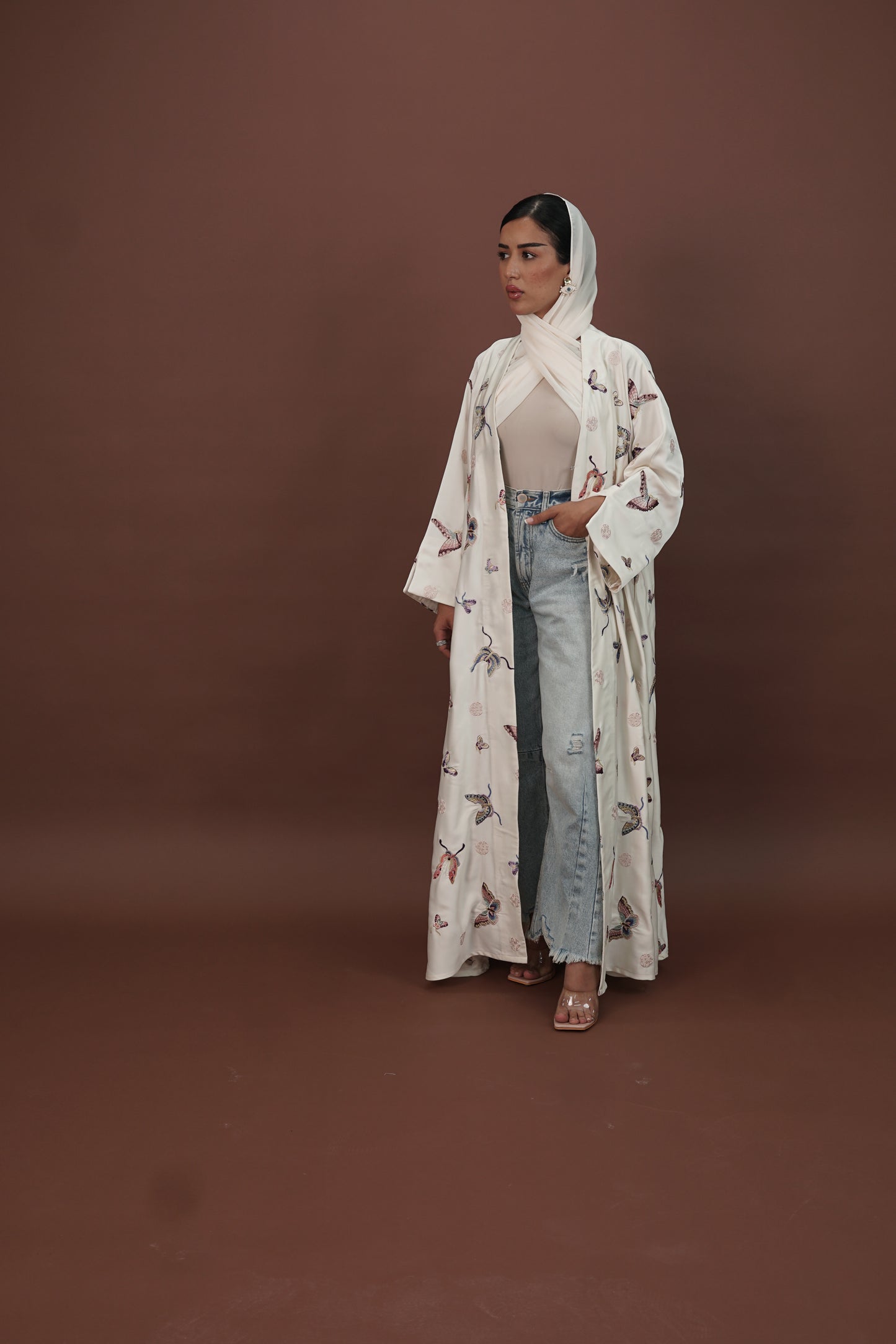 LS176 Off White A Cut modest Abaya