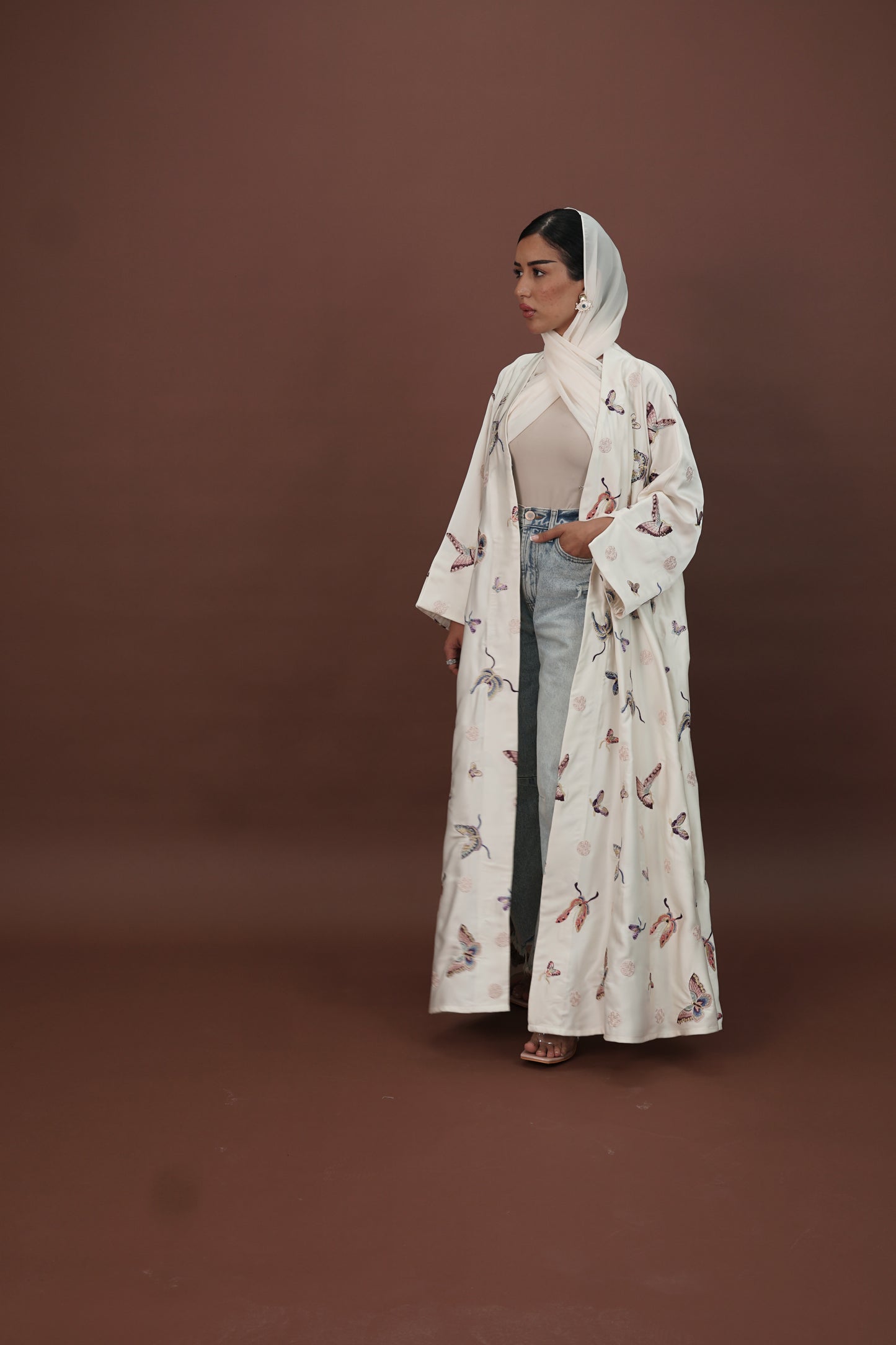 LS176 Off White A Cut modest Abaya