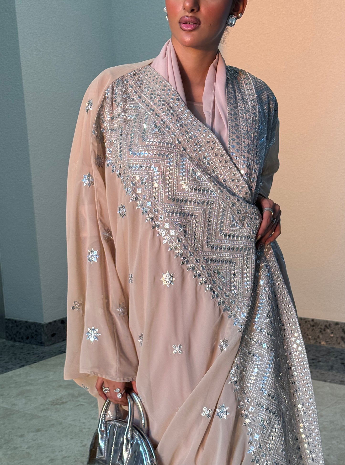 LS112 Beige Bisht Evening Wear