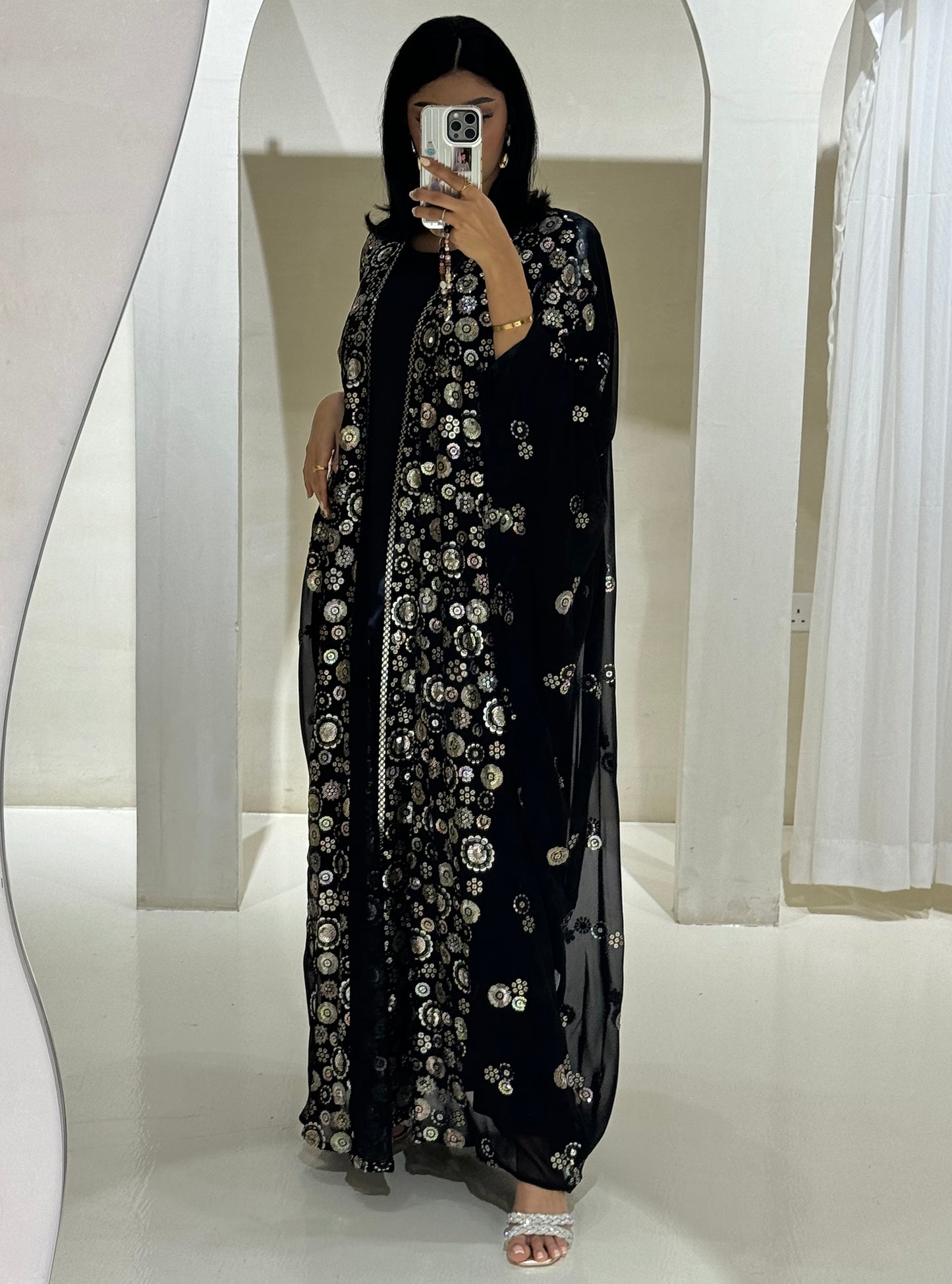 LS171 Black Bisht Cut Evening Wear