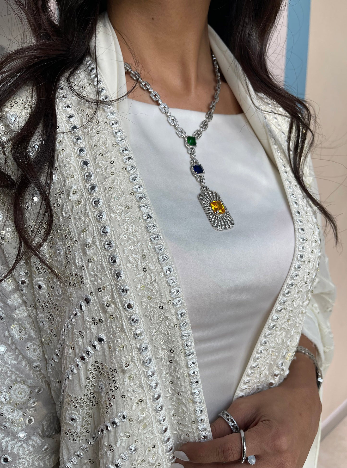 LS137 Off White Bisht Evening Wear