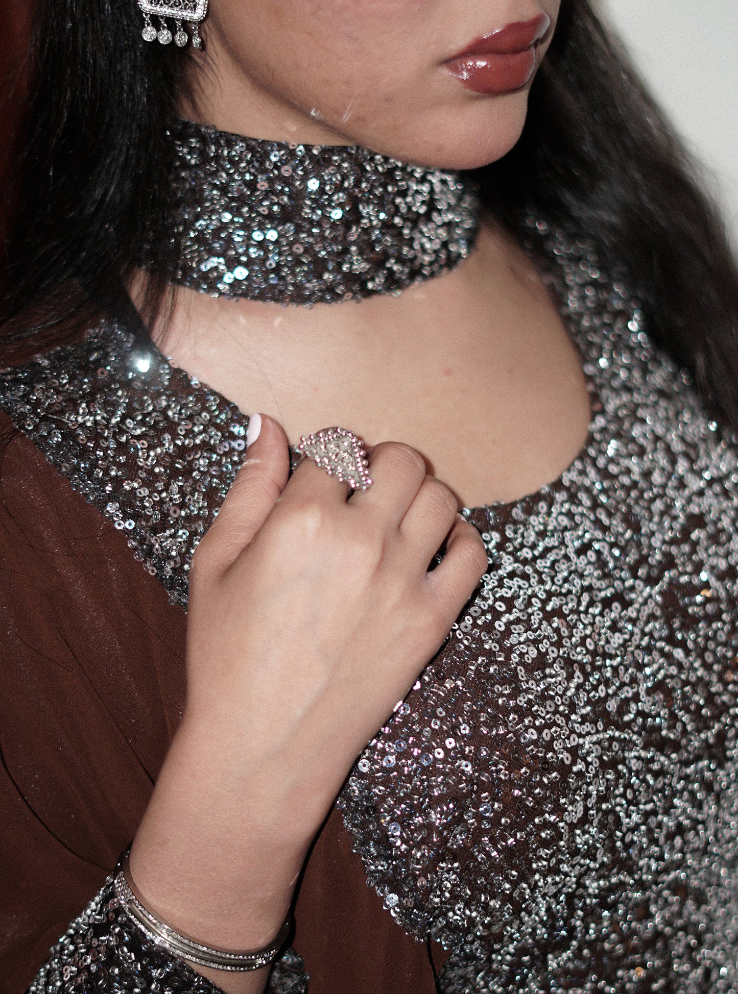 LS176 Dark Brown Half Bisht Dress