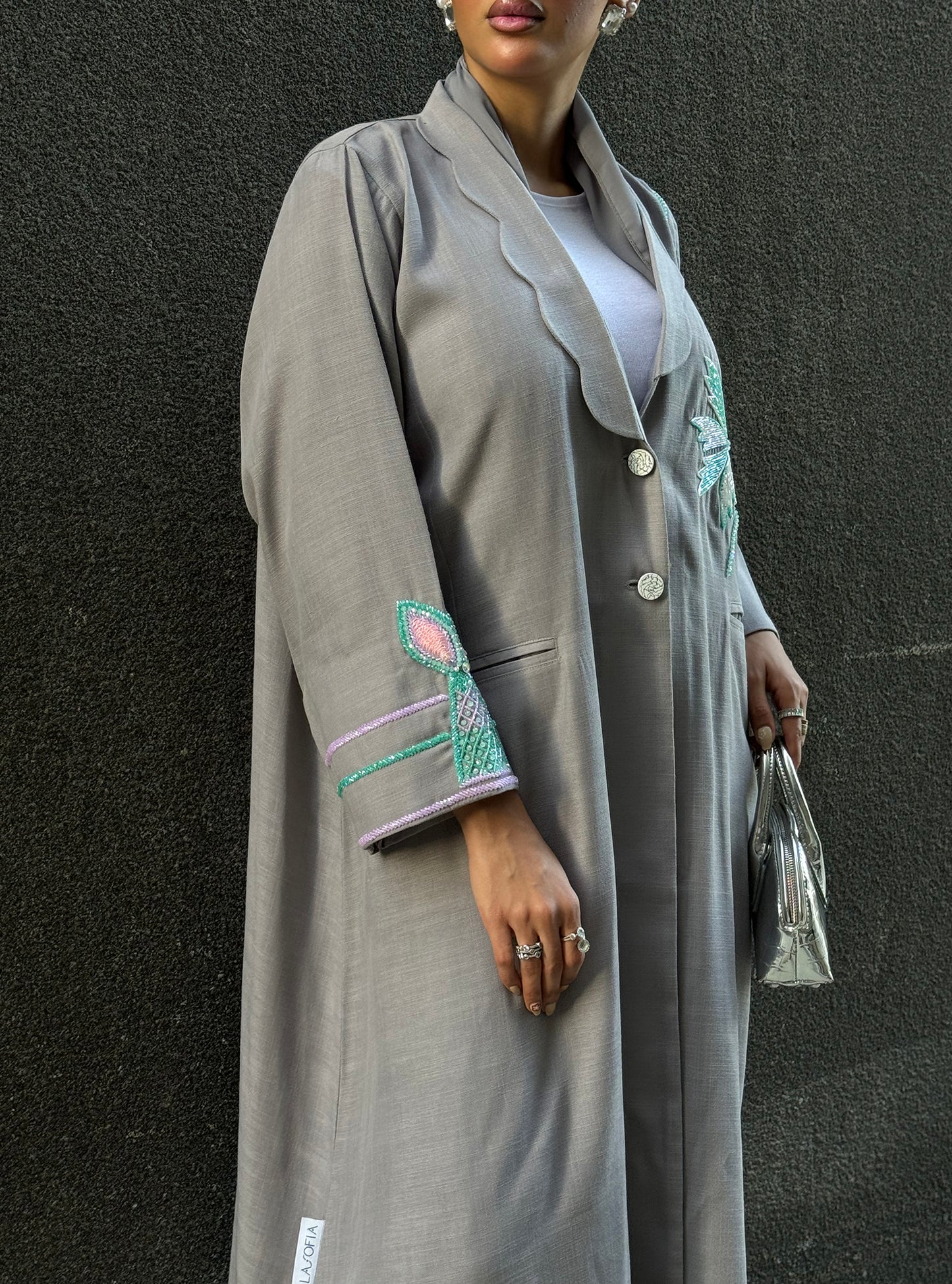 LS160 Grey a cut Modest Abaya
