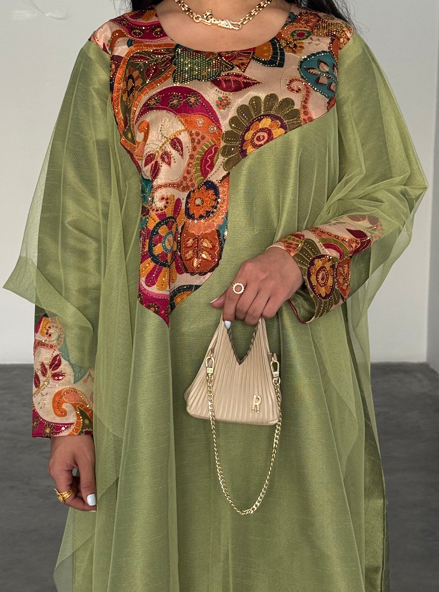 LS188 Green Acut Modest Dress