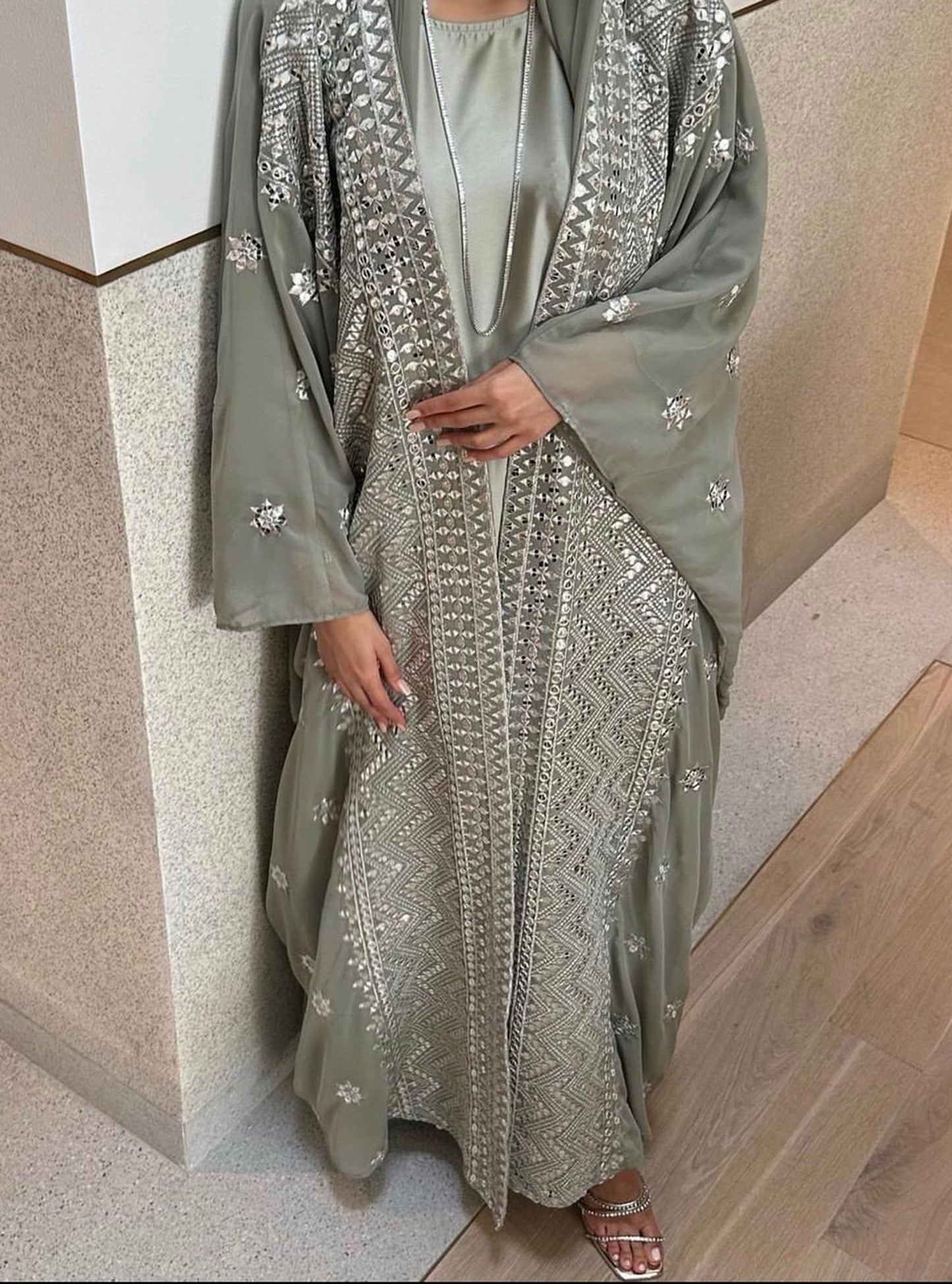 LS132 Mint Green Bisht Evening Wear