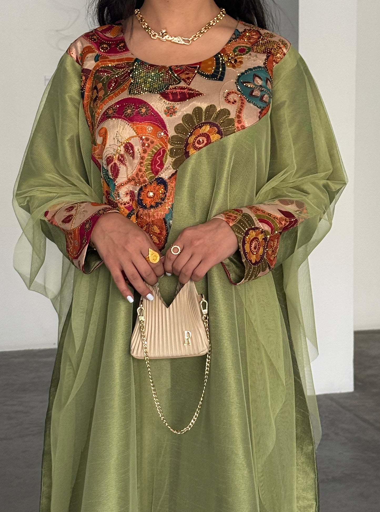 LS188 Green Acut Modest Dress