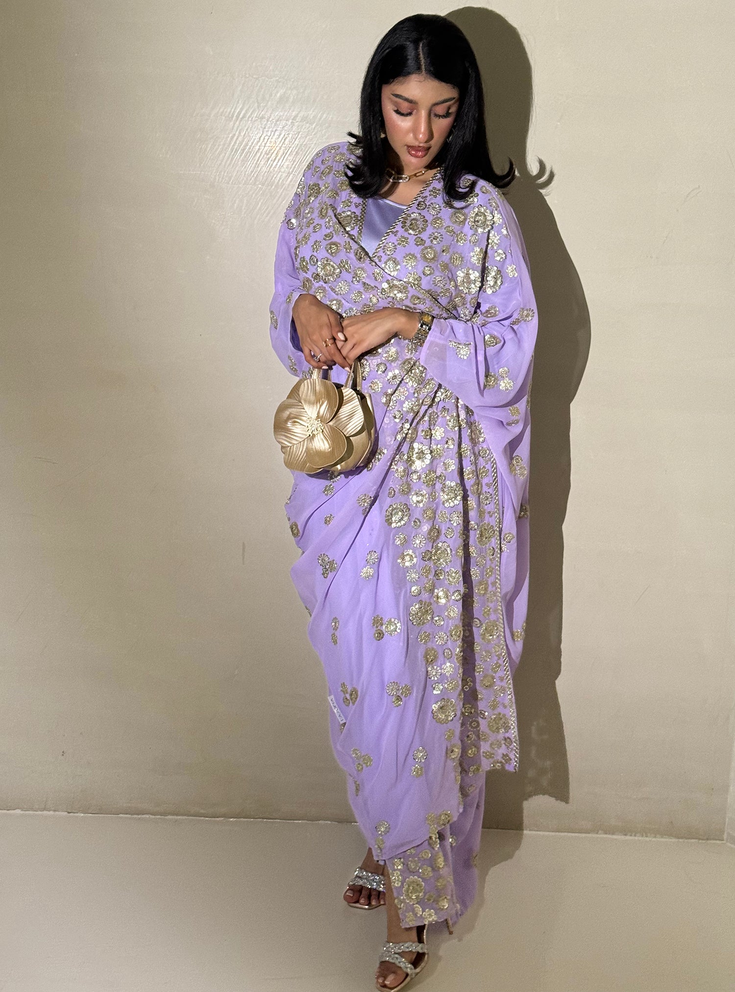 LS169 Light Purple Bisht Cut Evening Wear