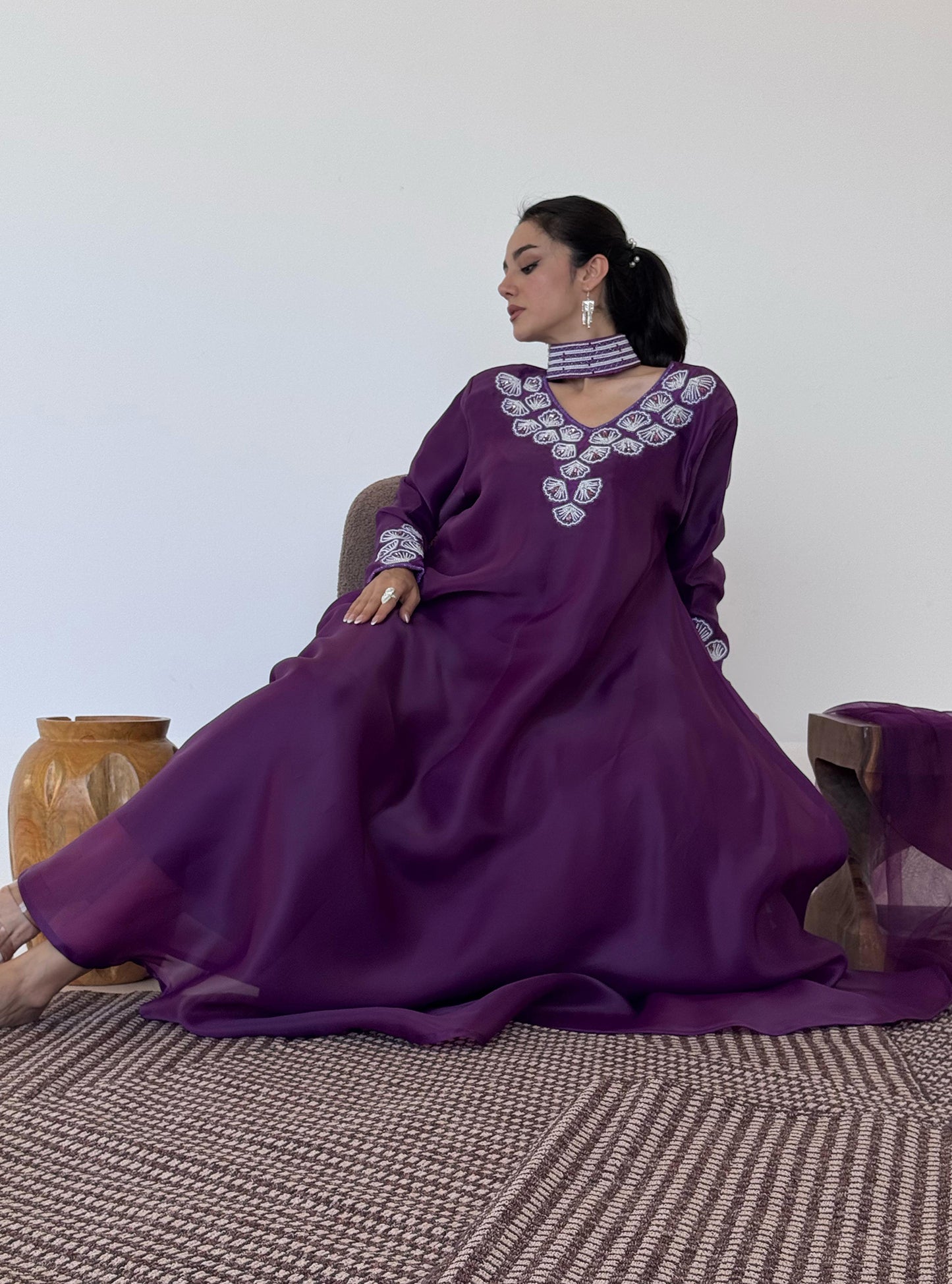 LS185 High neck Purple Acut M0dest Dress