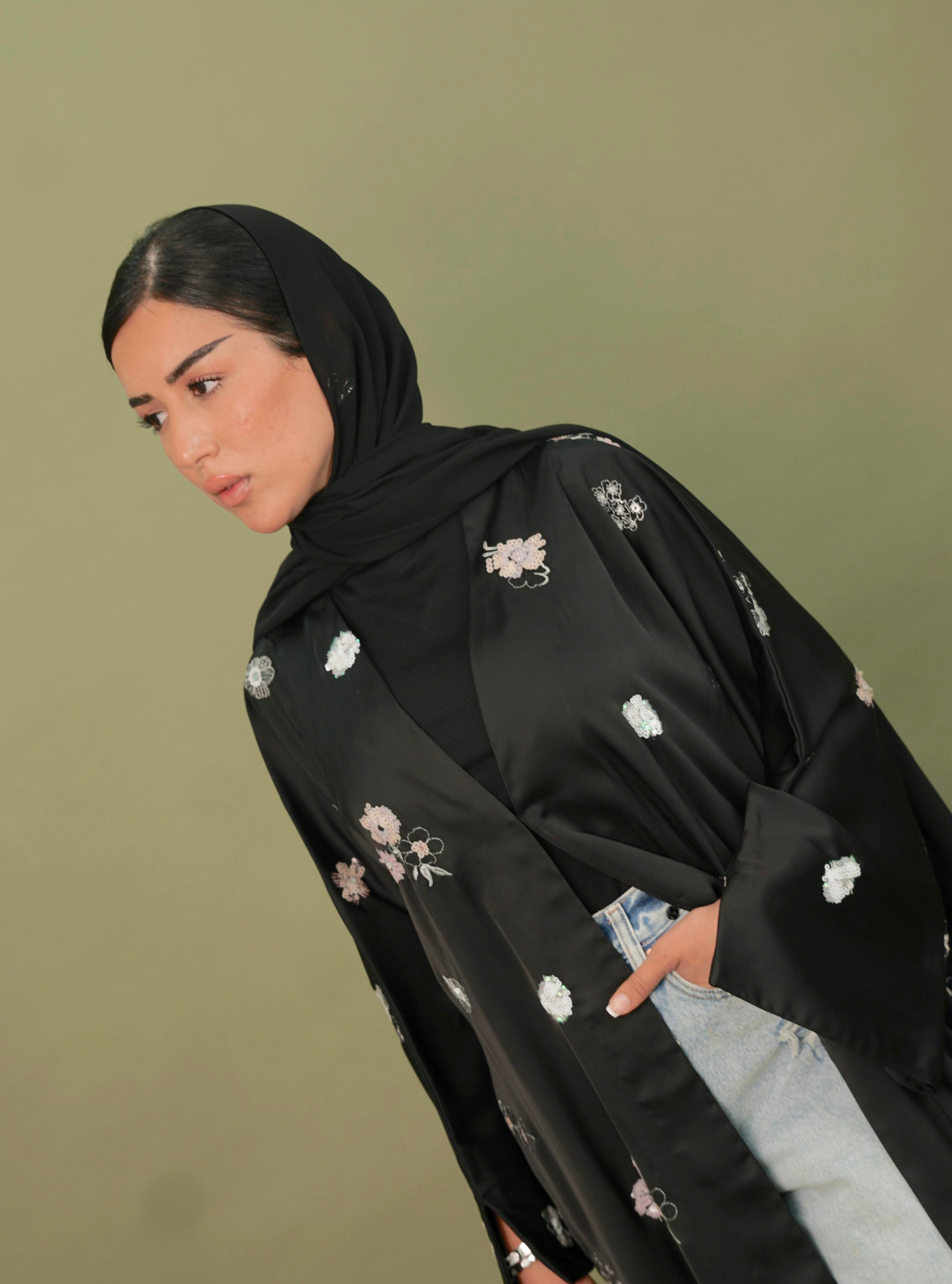 LS174 Black A Cut modest  Abaya