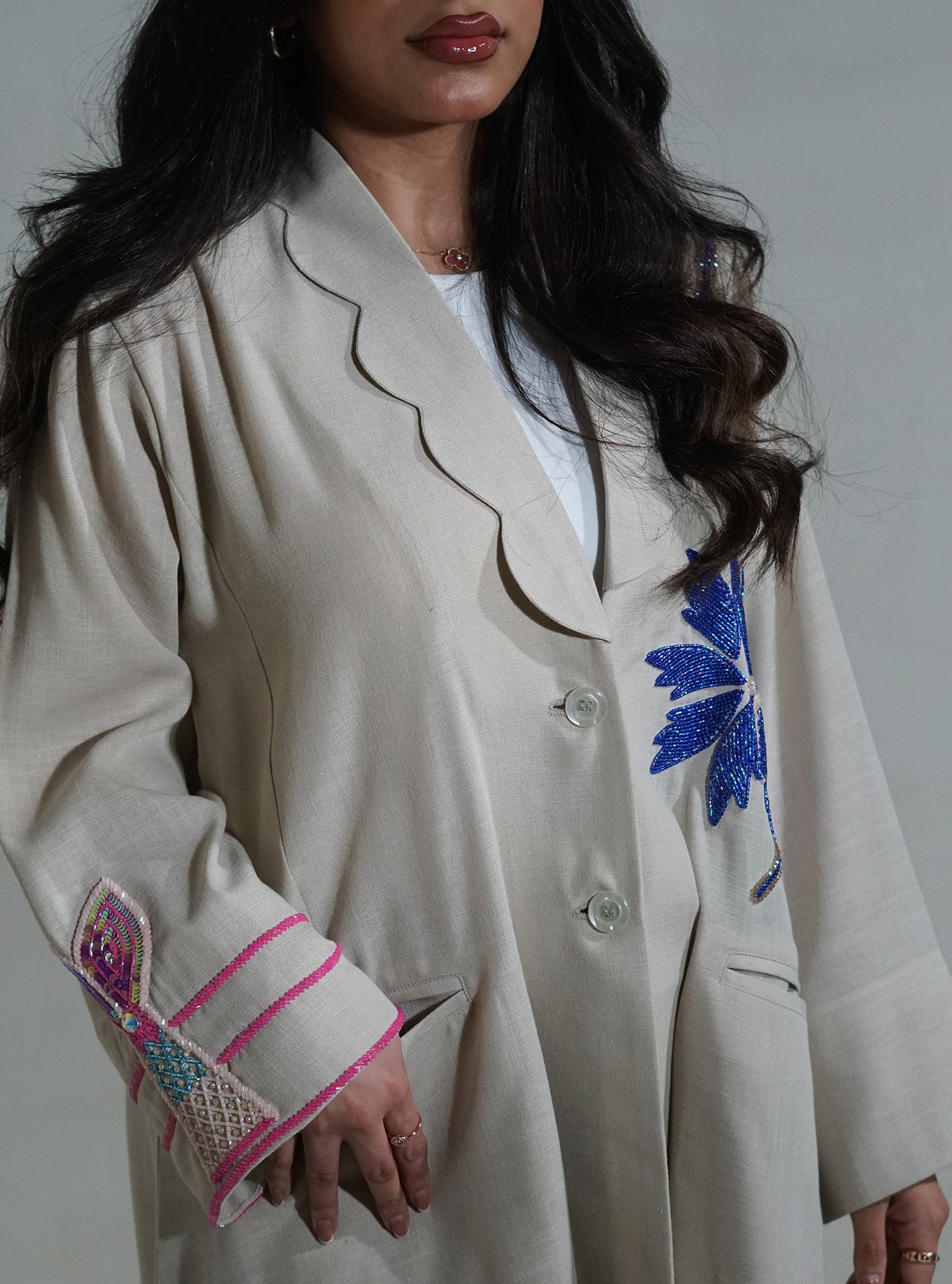 LS127 Beige Acut Modest Abaya