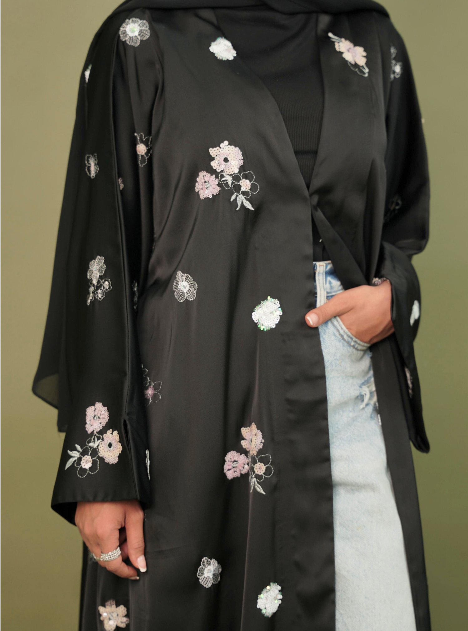 LS174 Black A Cut modest  Abaya