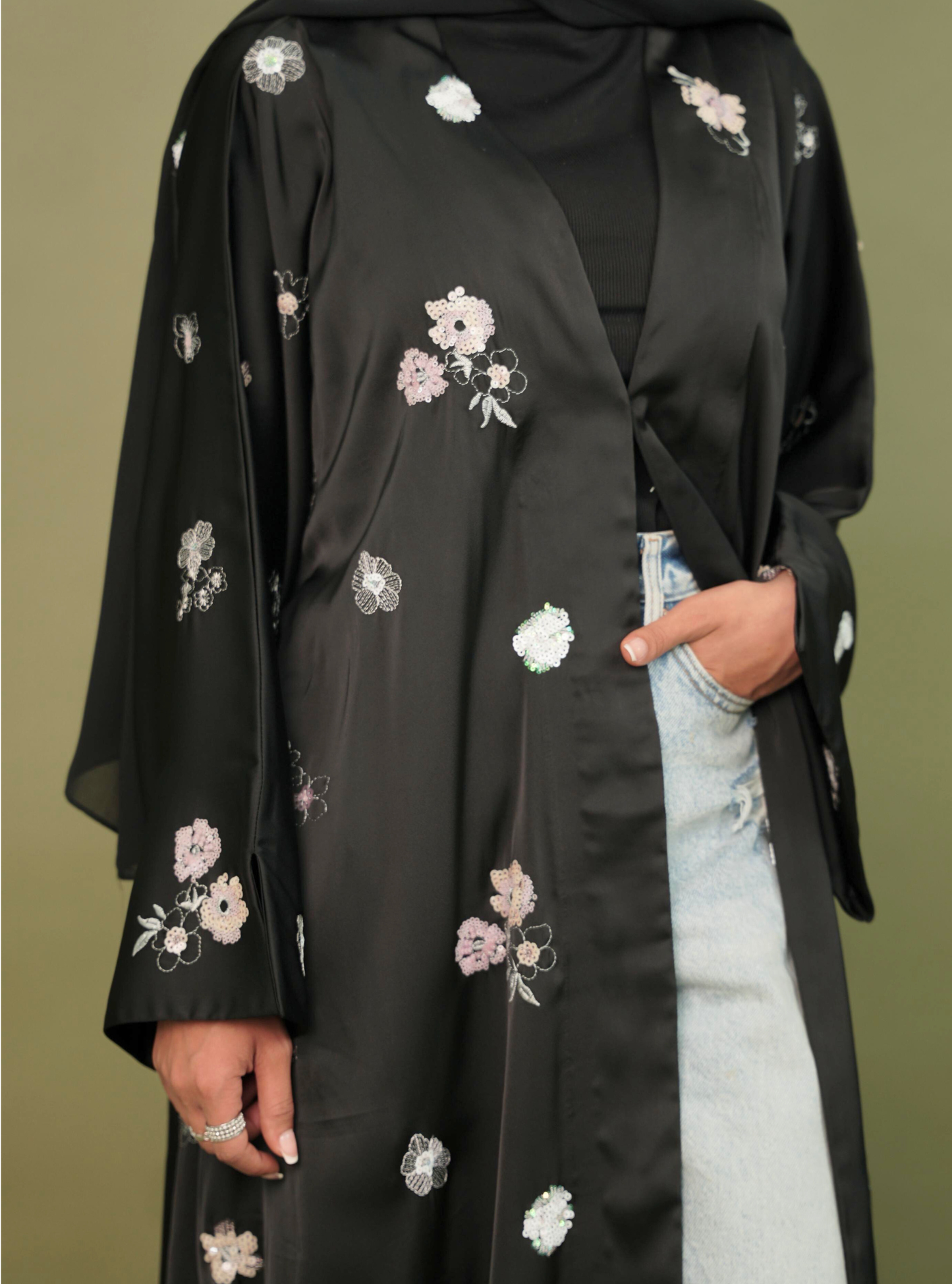 LS174 Black A Cut modest  Abaya