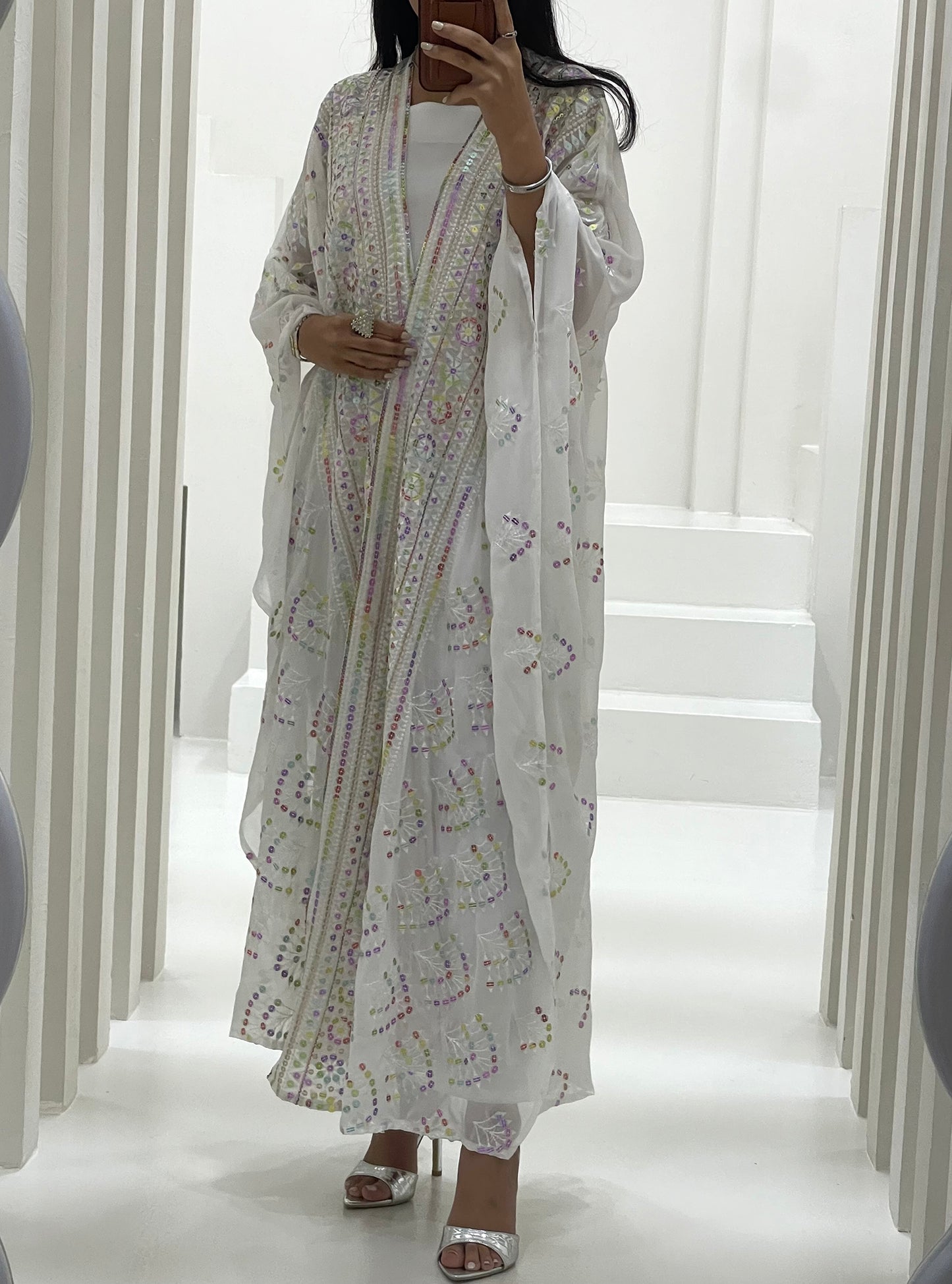 LS136 White Bisht Evening Wear
