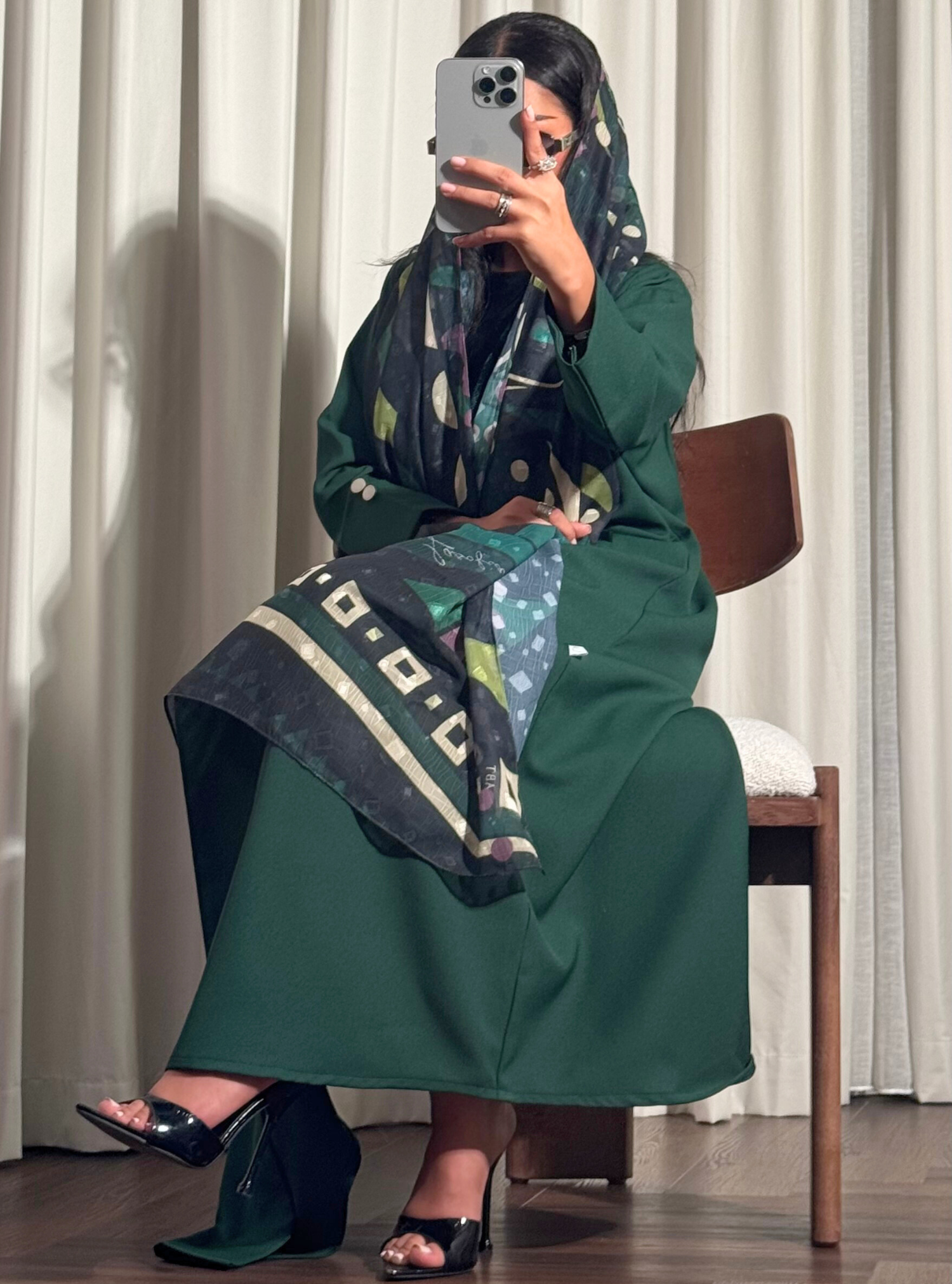 LS187 green Blazer A Cut Summer Abaya