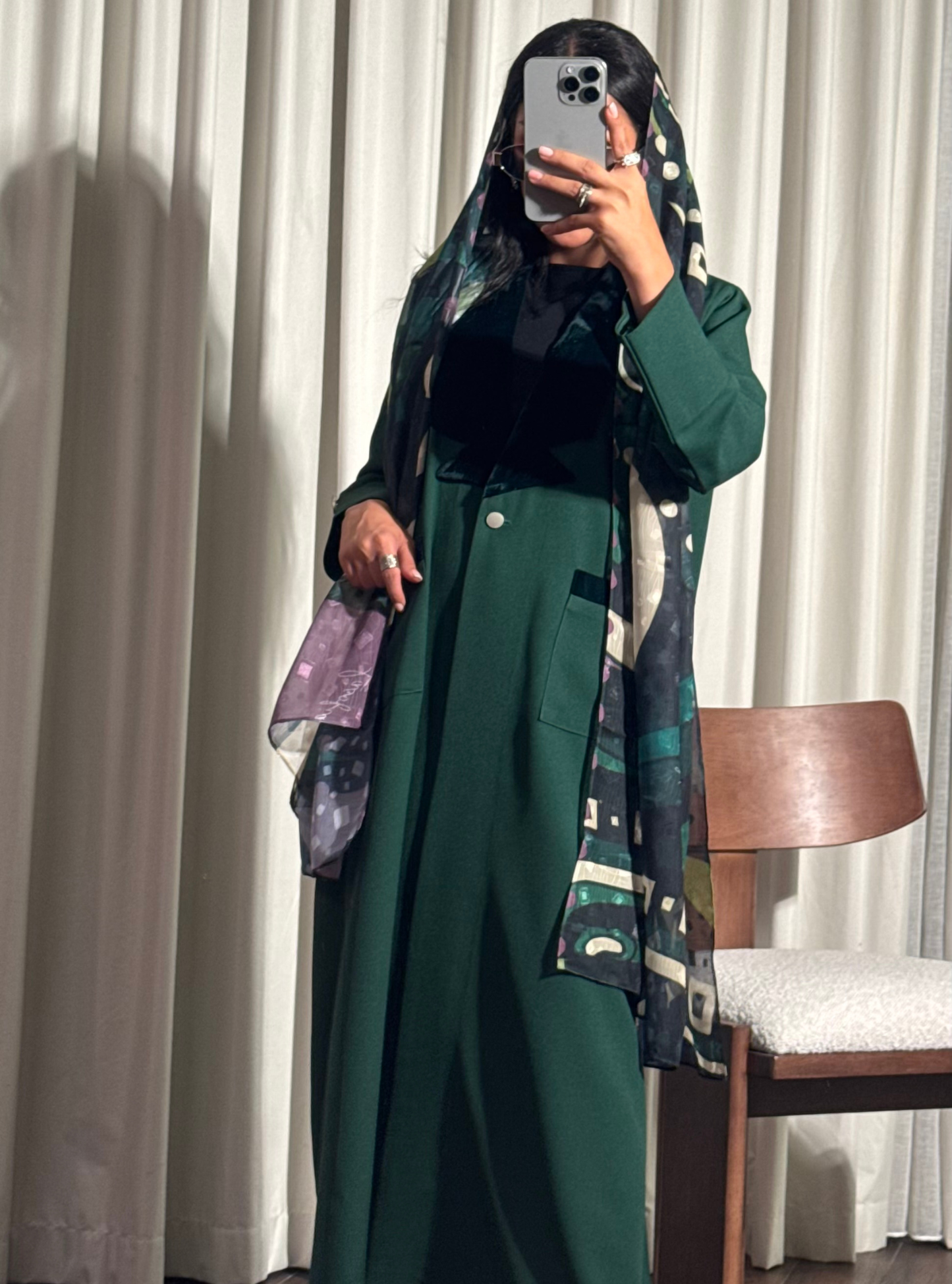 LS187 green Blazer A Cut Summer Abaya