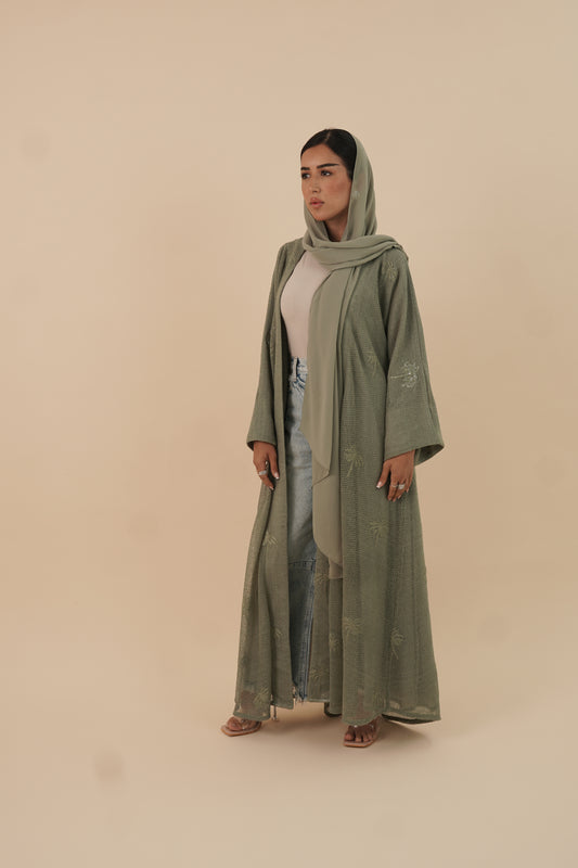 LS172 Green   A Cut Summer Abaya