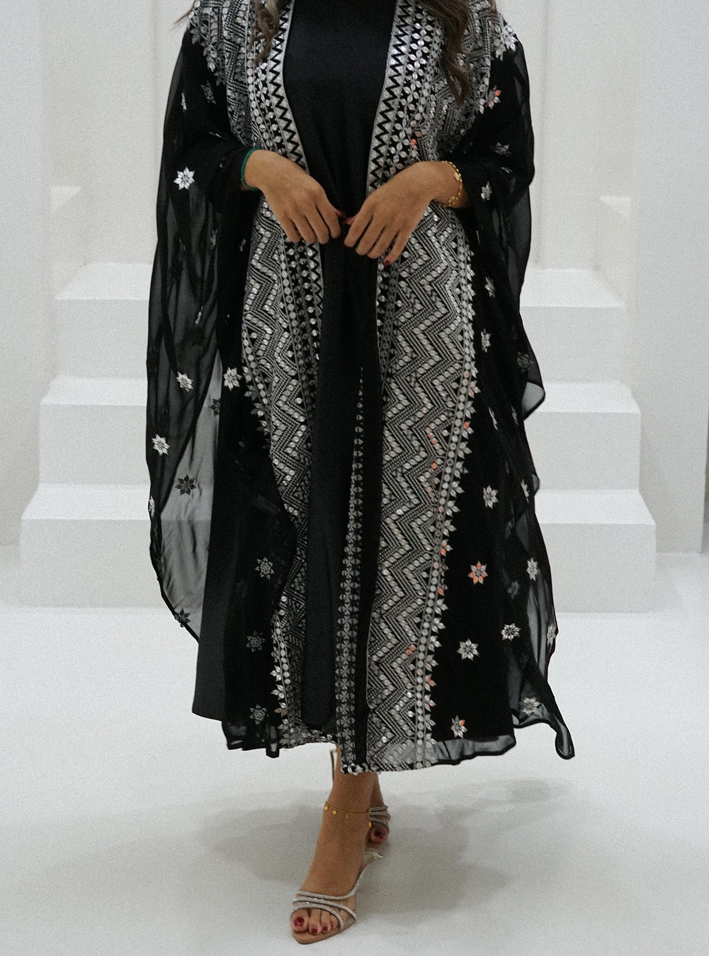 LS159 - Black Bisht Cut Embroidered Abaya