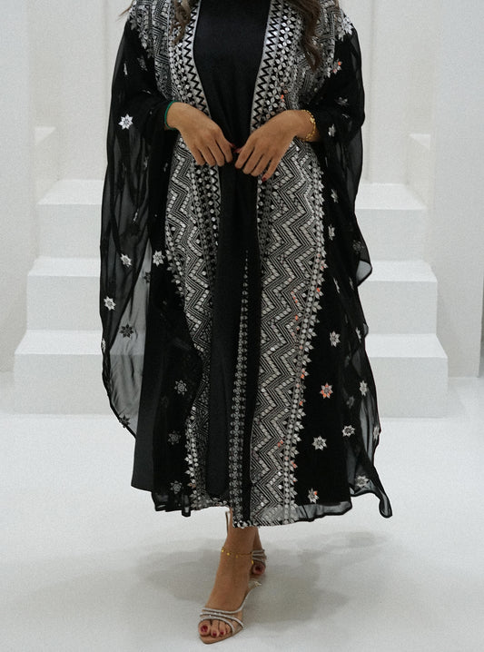 LS159 - Black Bisht Cut Embroidered Abaya