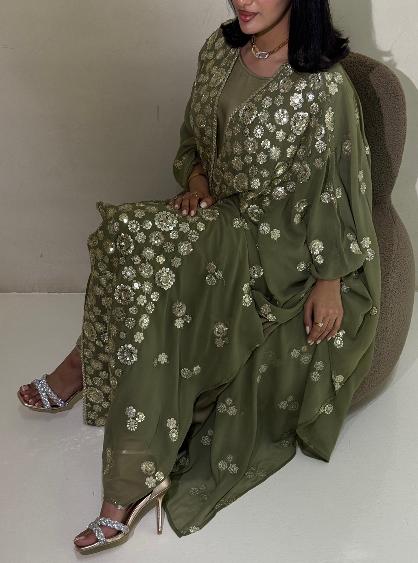 LS170 Mint Green Bisht Cut Evening Wear