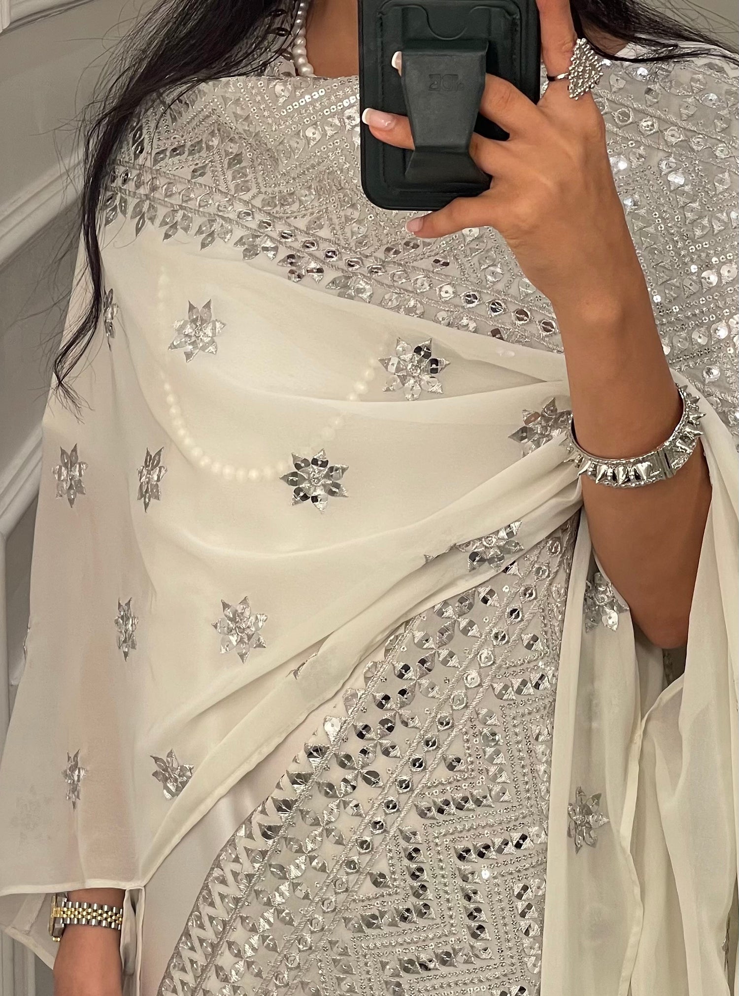 LS152 White Bisht Evening Wear