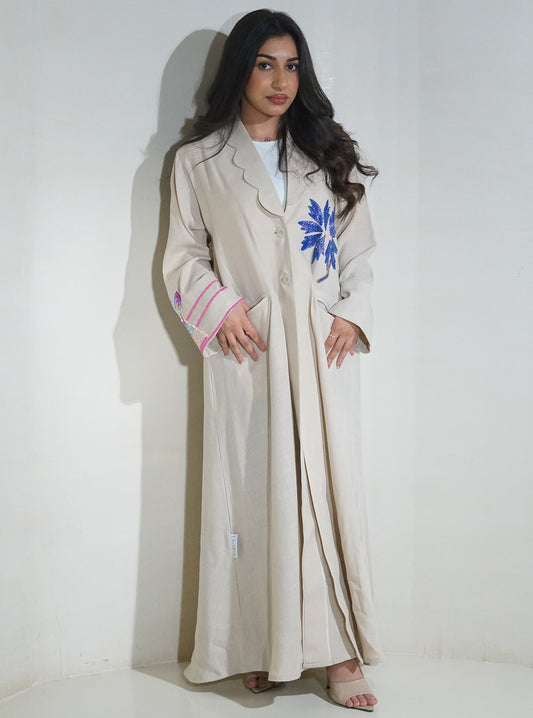 LS127 Beige Acut Modest Abaya