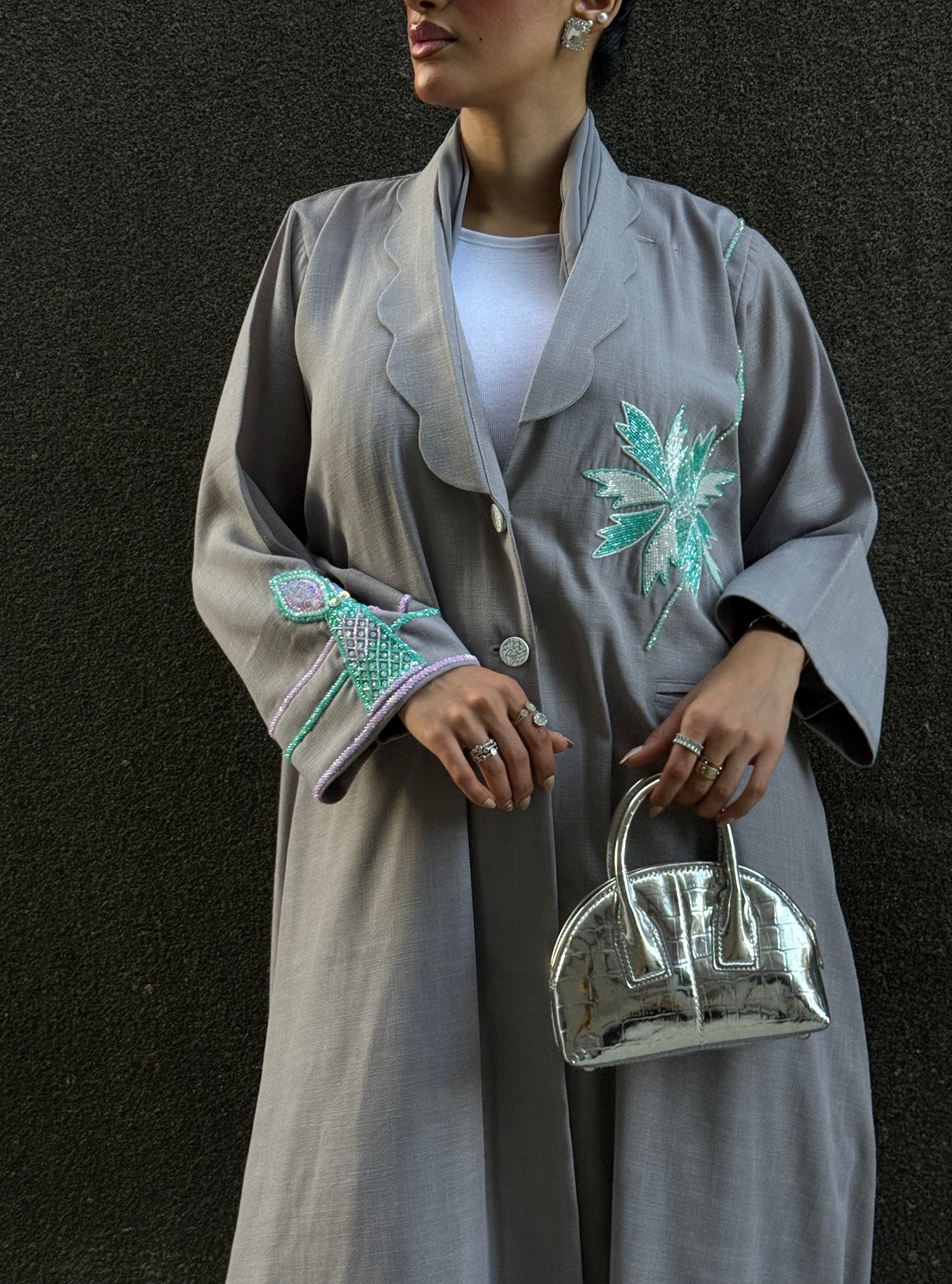 LS160 Grey a cut Modest Abaya