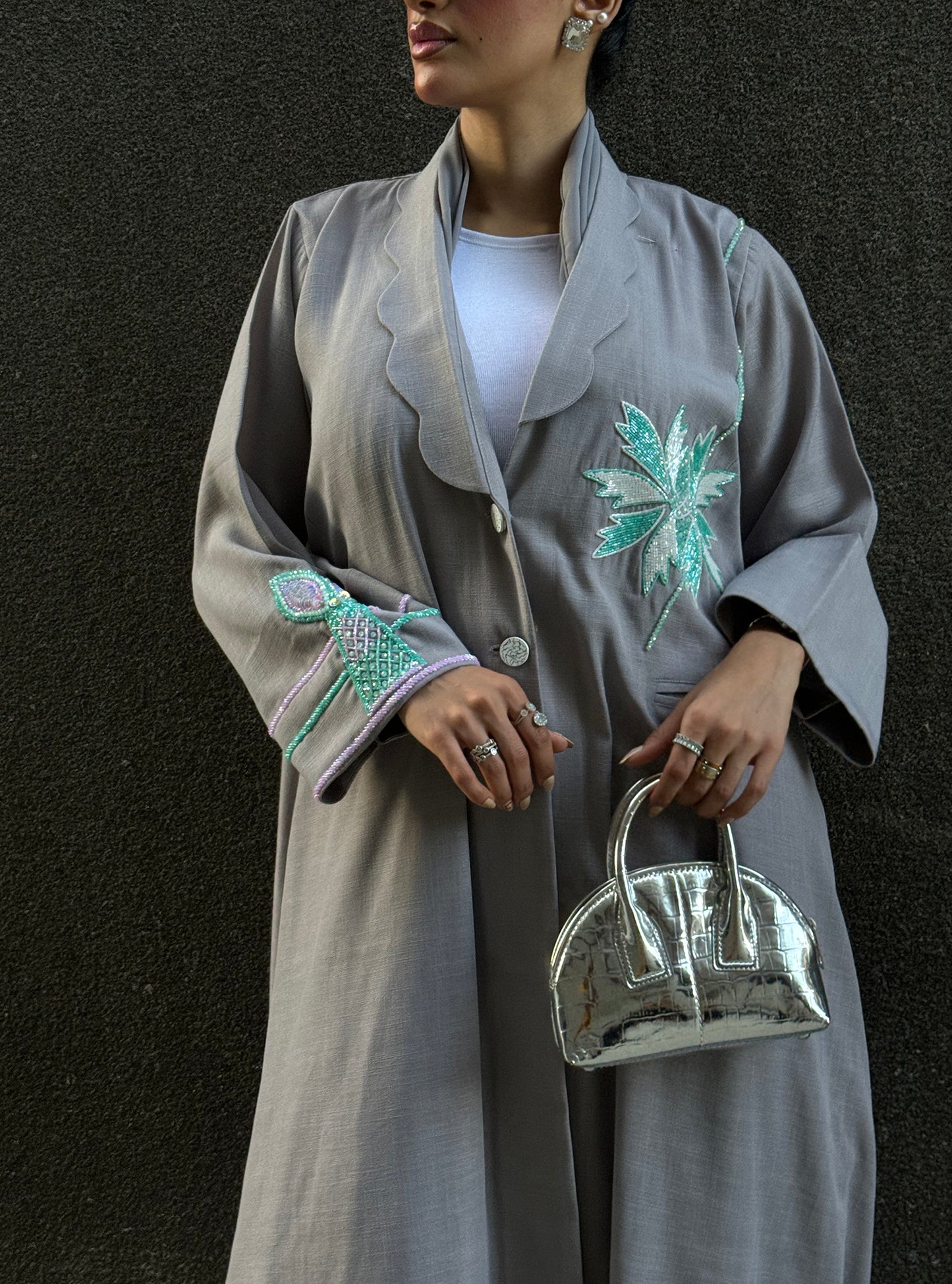 LS160 Grey a cut Modest Abaya