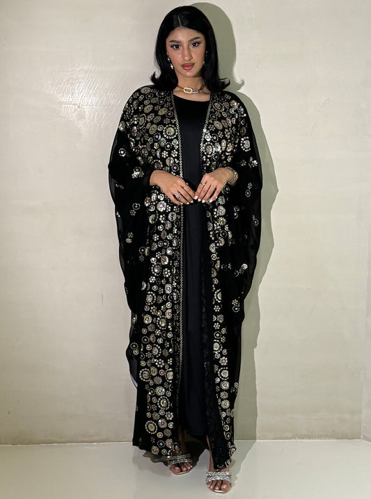 LS171 Black Bisht Cut Evening Wear