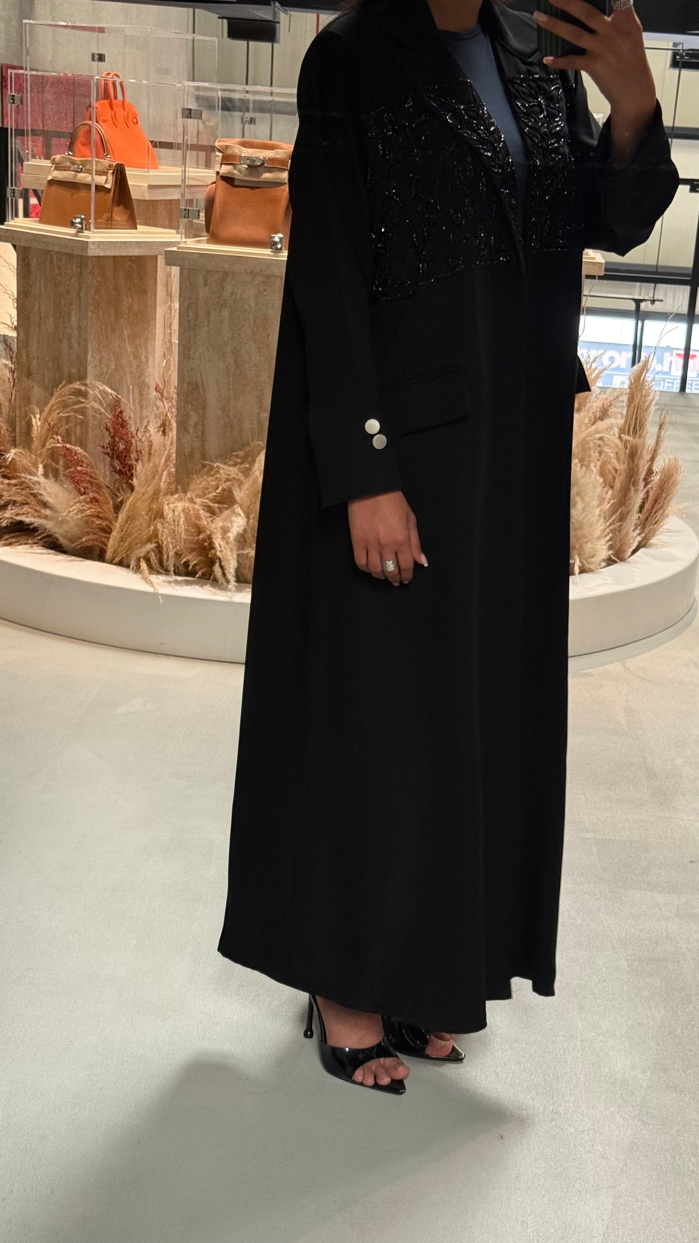 LS185 Black Blazer A Cut modest  Abaya