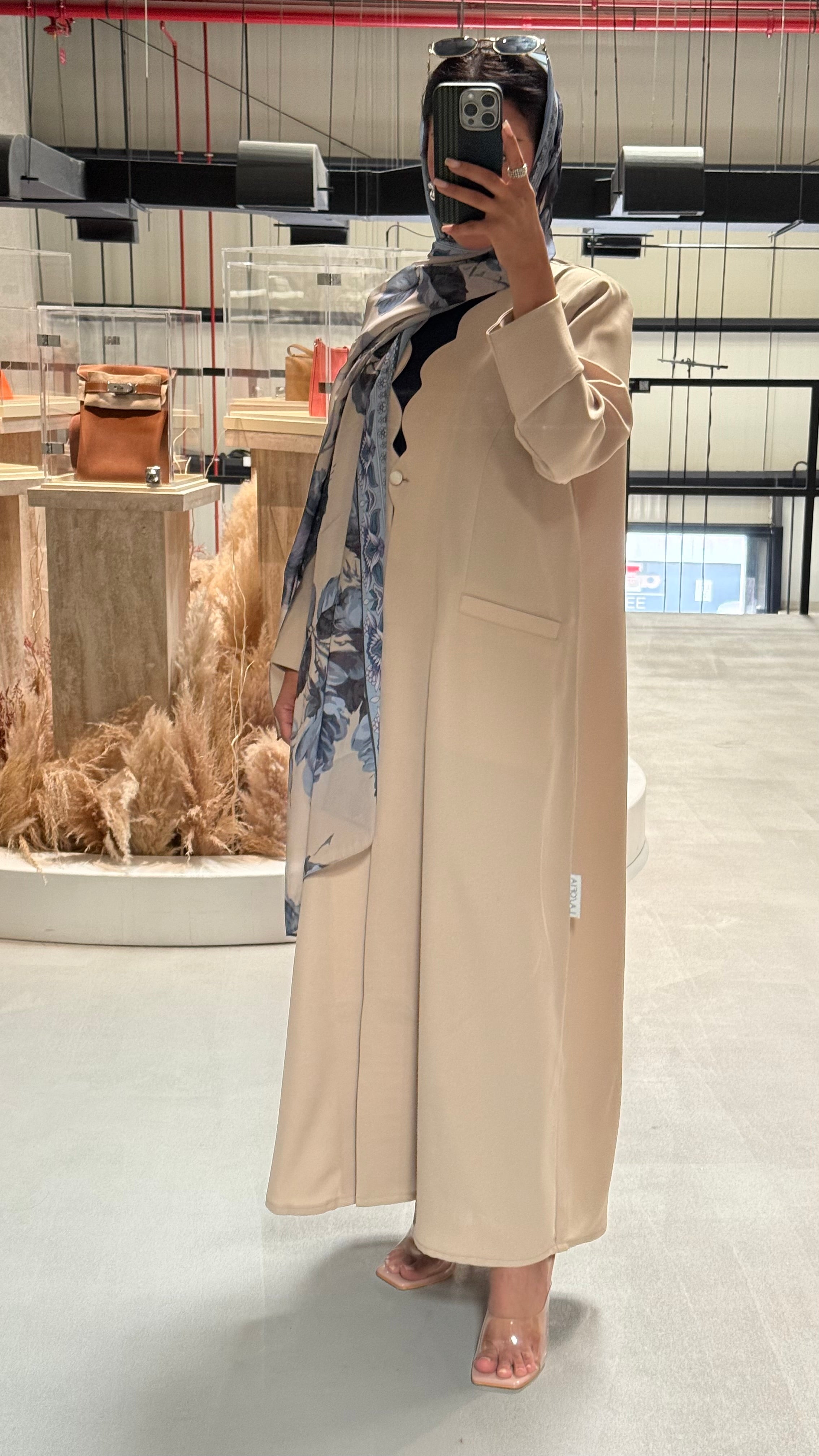 LS184 Beige Blazer A Cut Summer Abaya