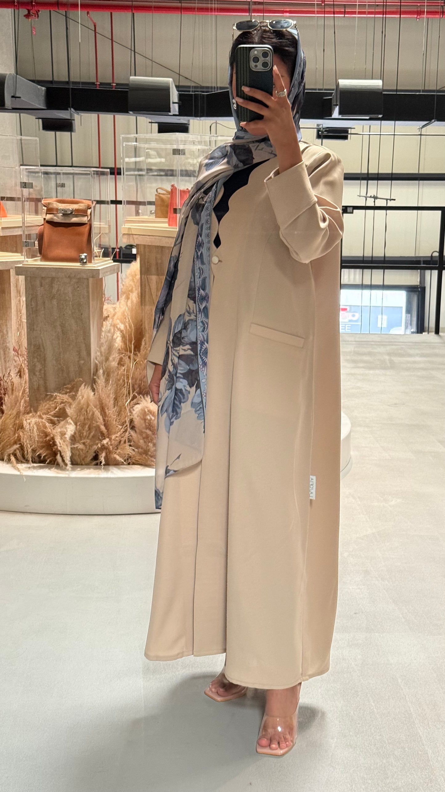 LS184 Beige Blazer A Cut Summer Abaya