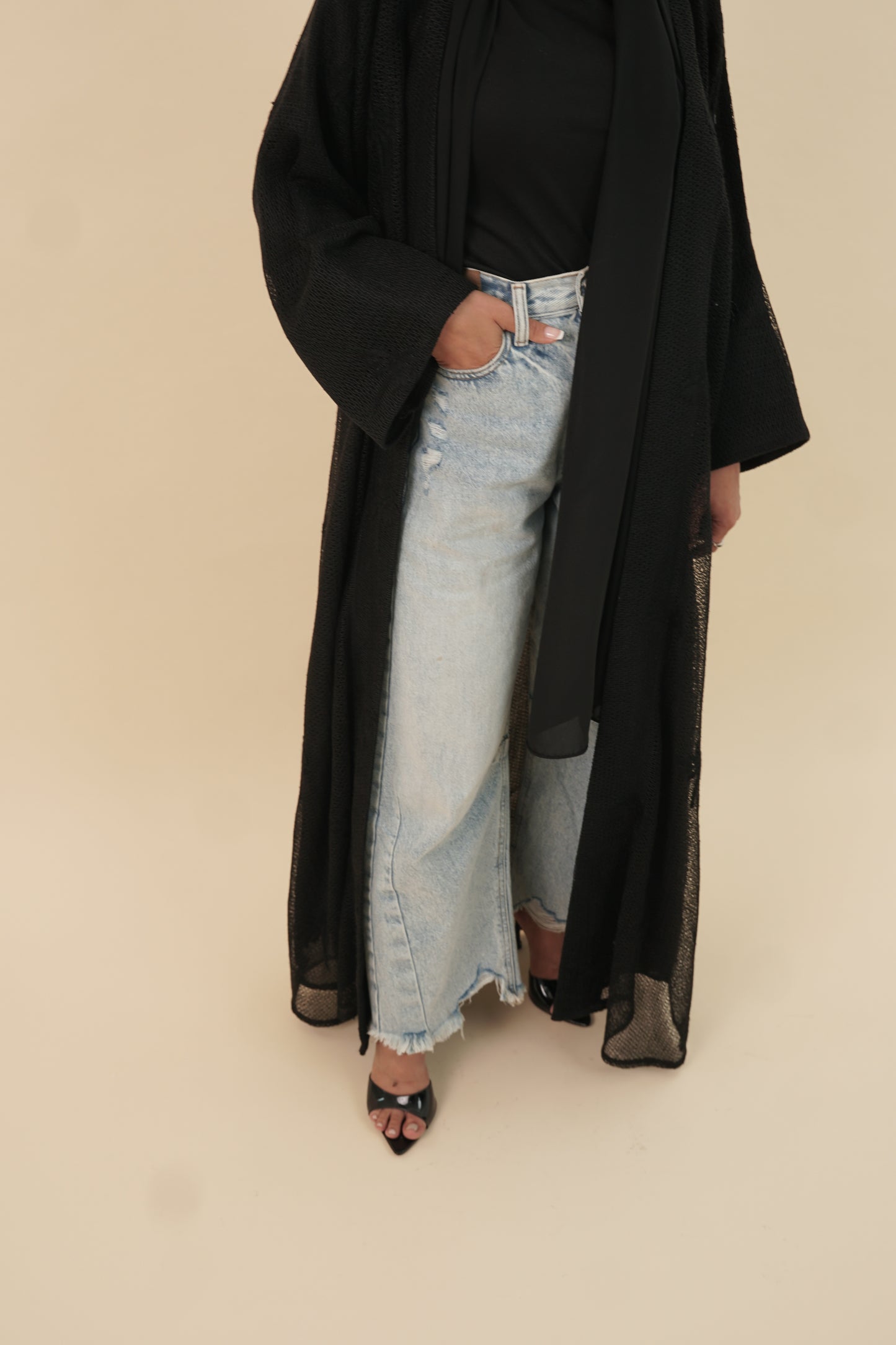 LS173 Black A Cut Summer Abaya