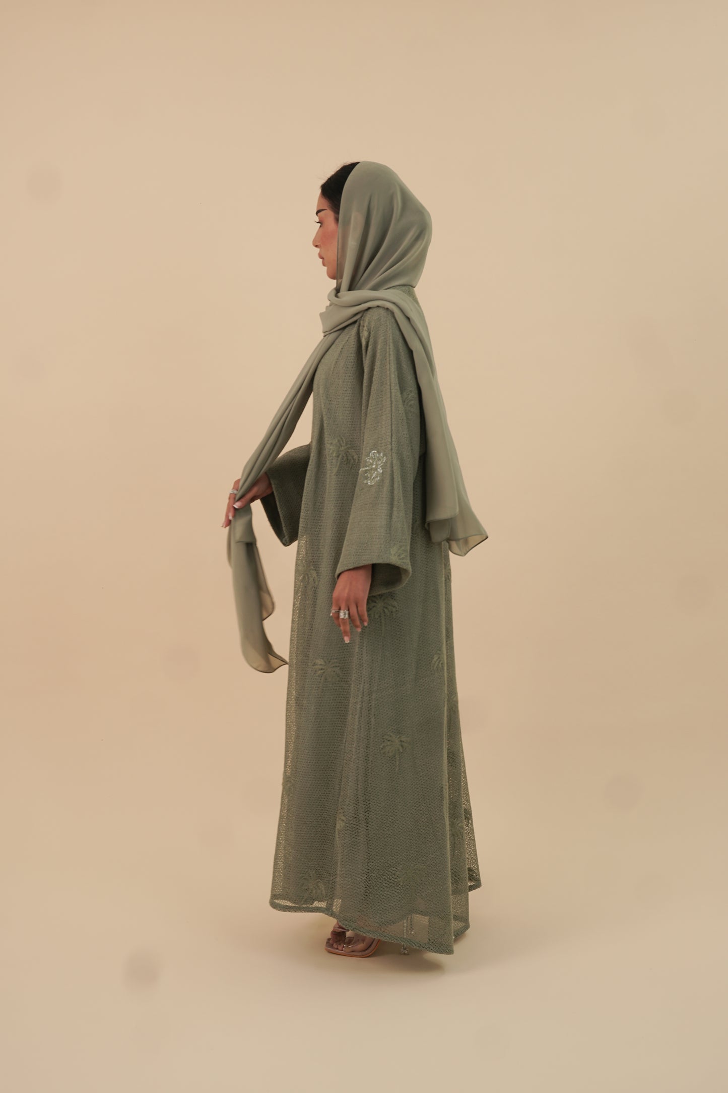 LS172 Green   A Cut Summer Abaya