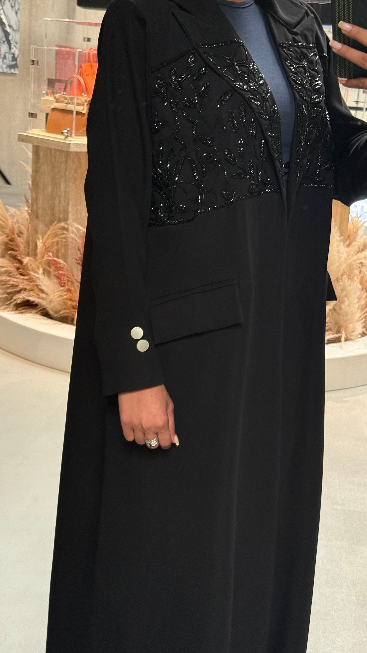 LS185 Black Blazer A Cut modest  Abaya