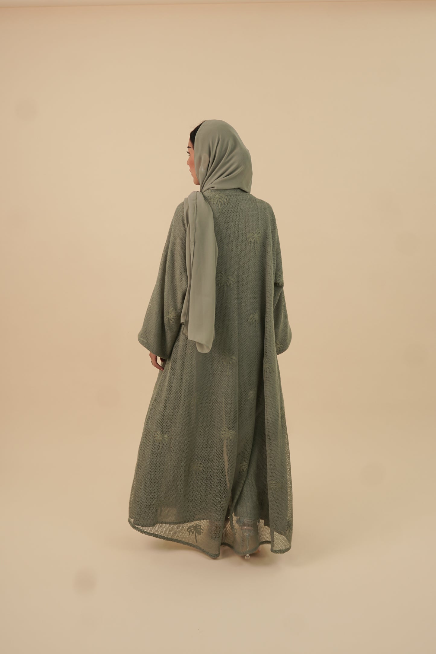 LS172 Green   A Cut Summer Abaya