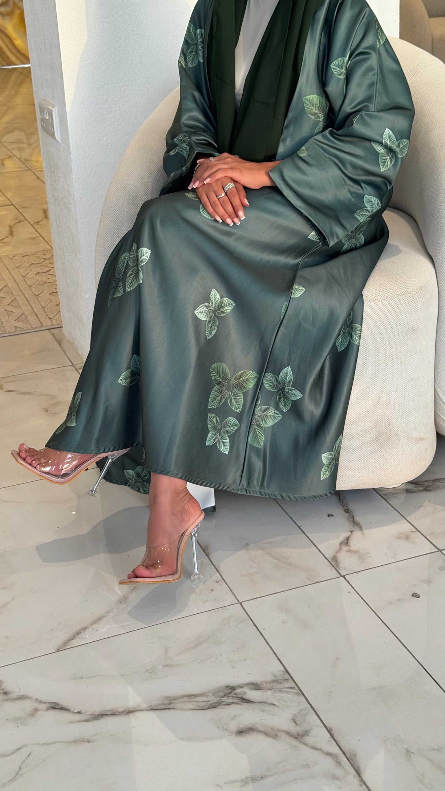 LS177 Off Green A Cut modest  Abaya