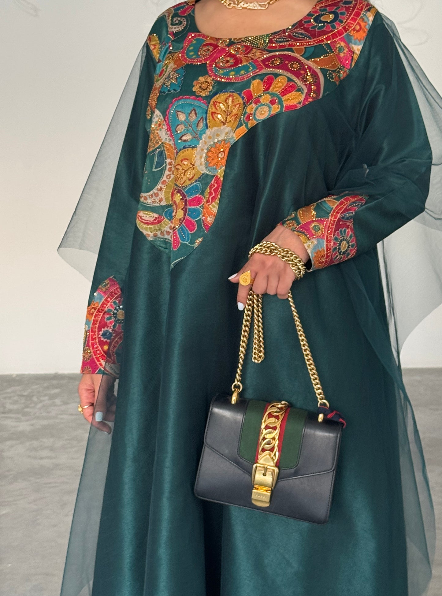 LS189 Dark Green Acut Modest Dress