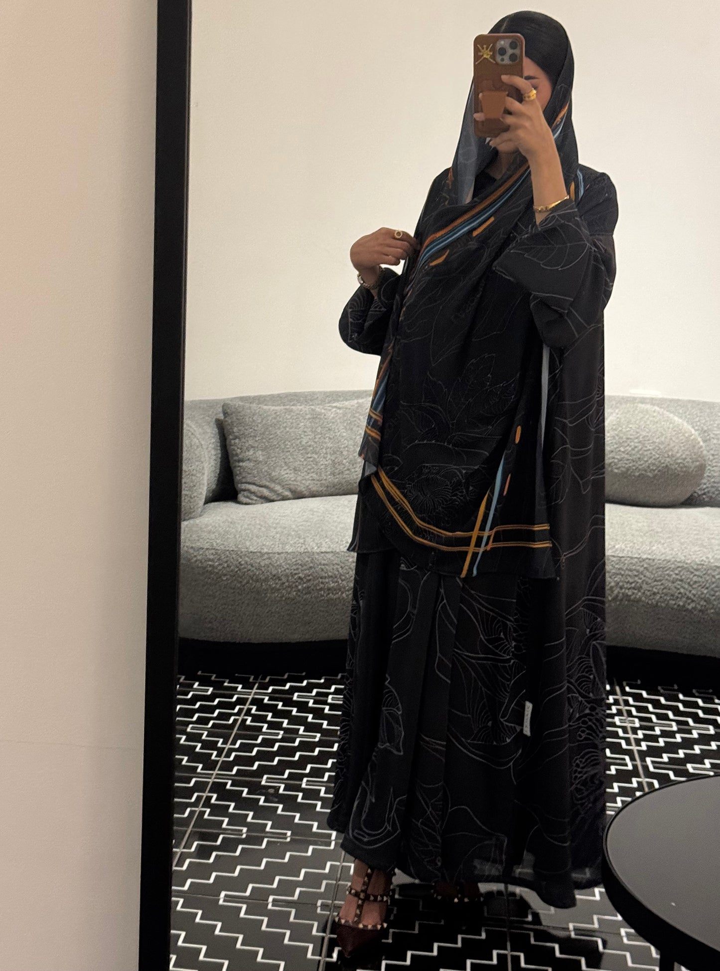 LS182 Gray A cut Modest Abaya