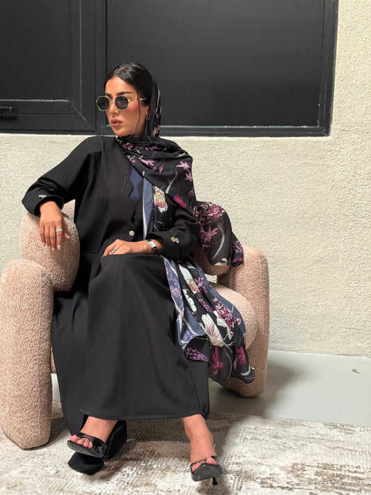 LS183 Black Blazer A Cut modest  Abaya