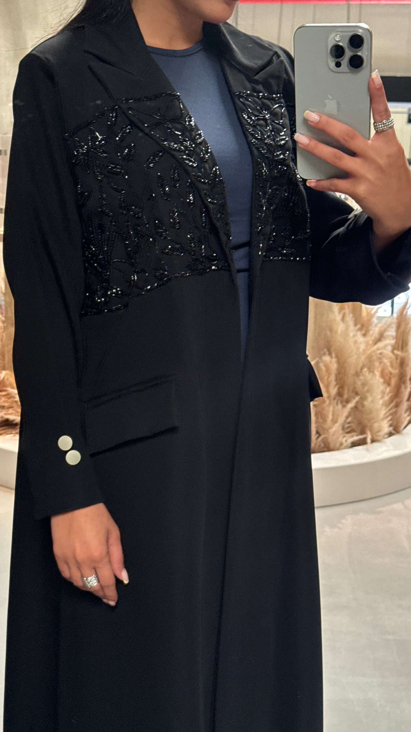 LS185 Black Blazer A Cut modest  Abaya
