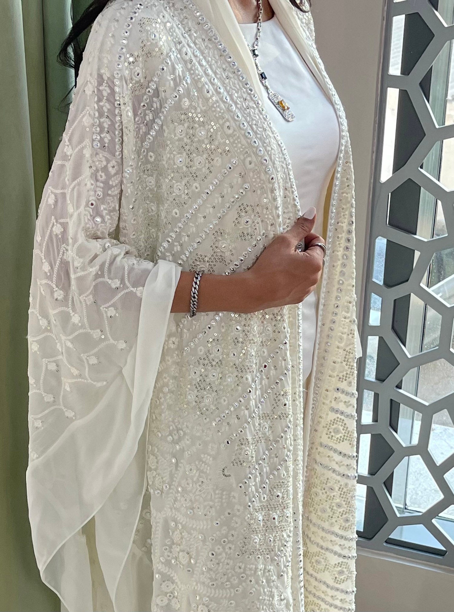 LS137 Off White Bisht Evening Wear