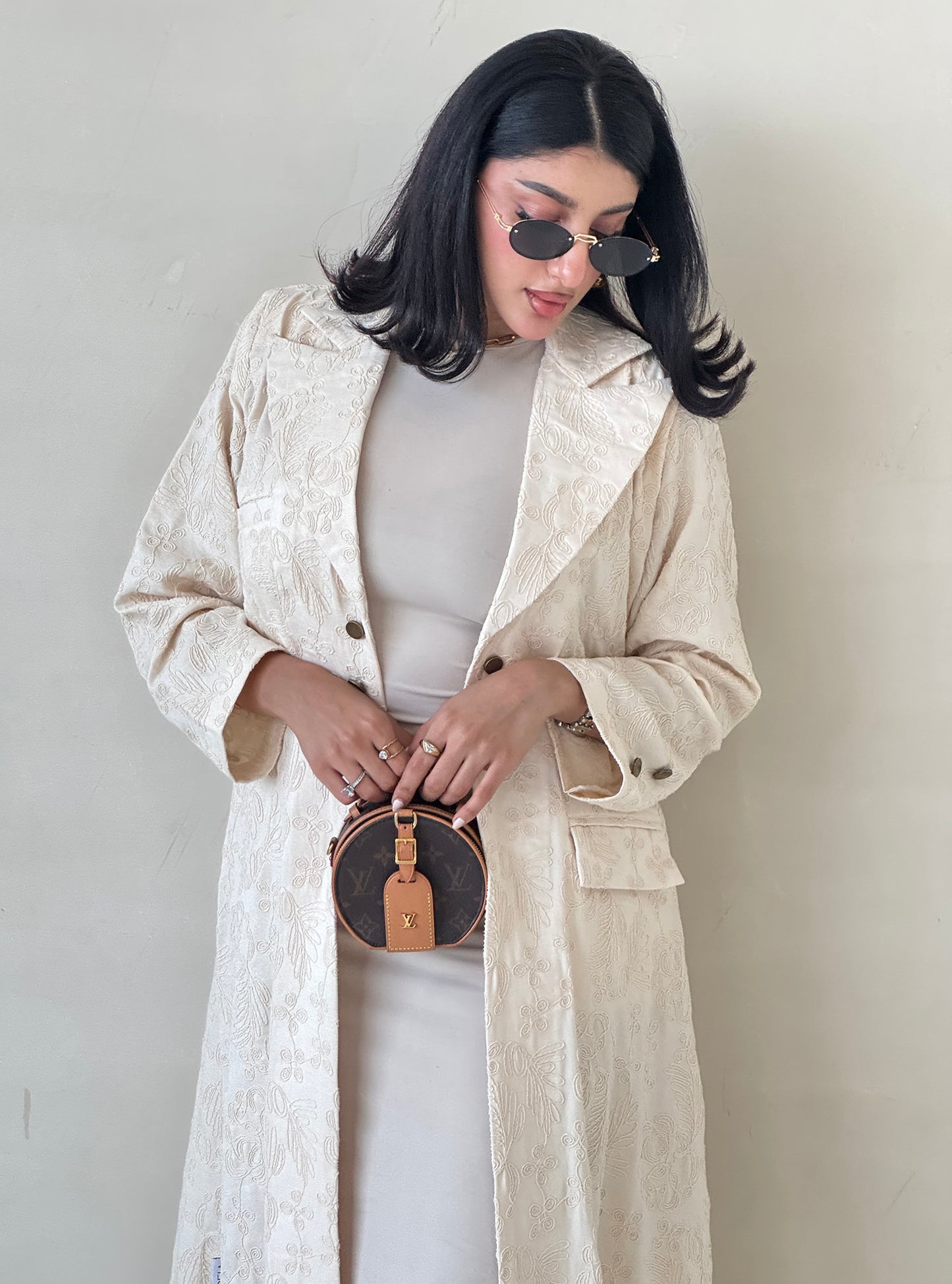 LS173 Beige Acut Modest Abaya