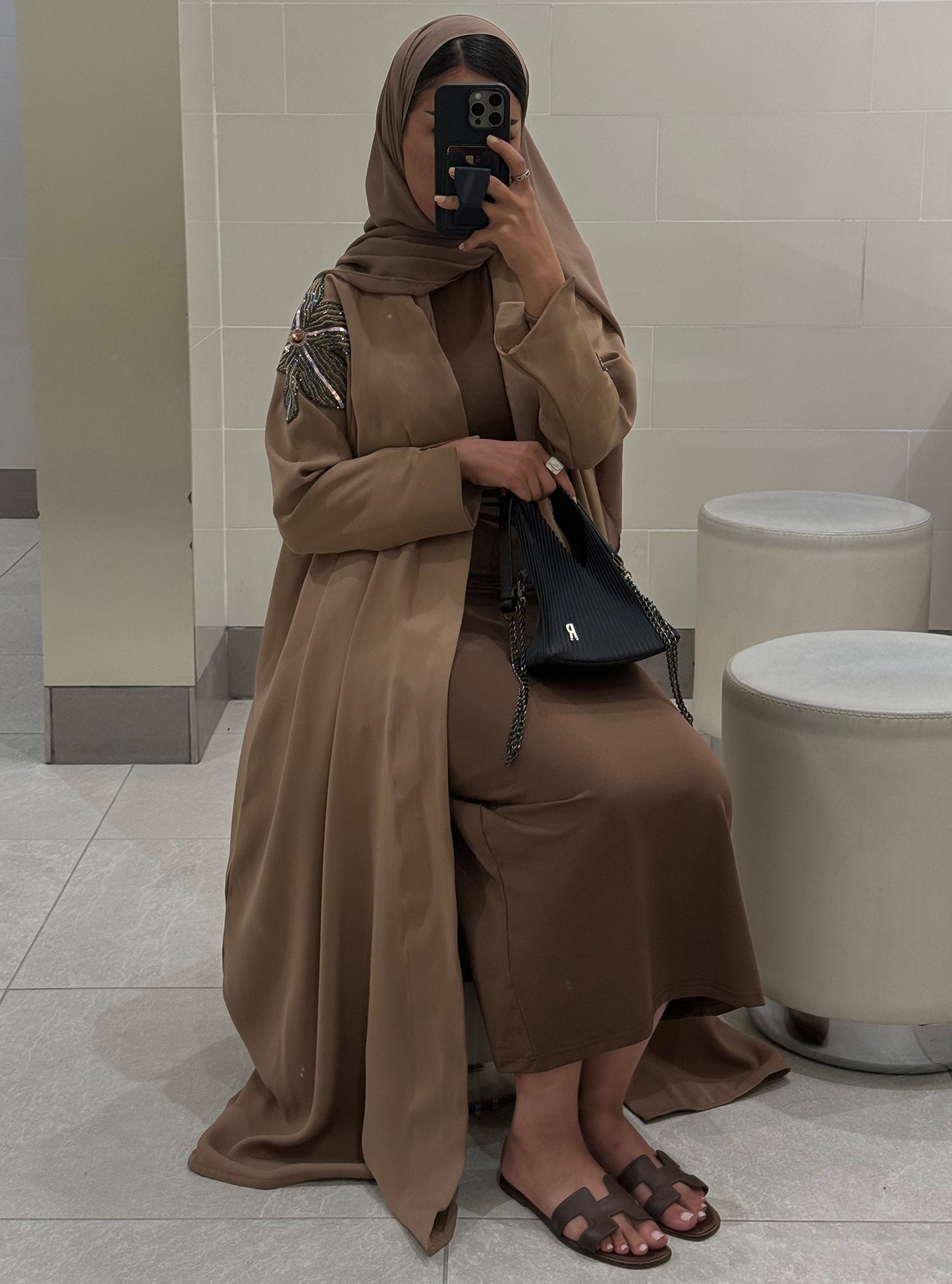 LS139 Brown Acut modest Abaya