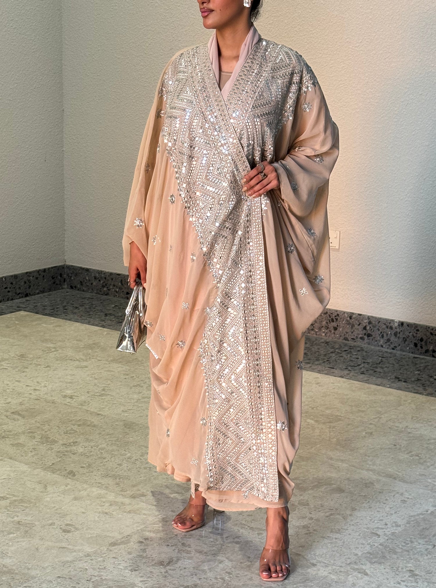 LS112 Beige Bisht Evening Wear