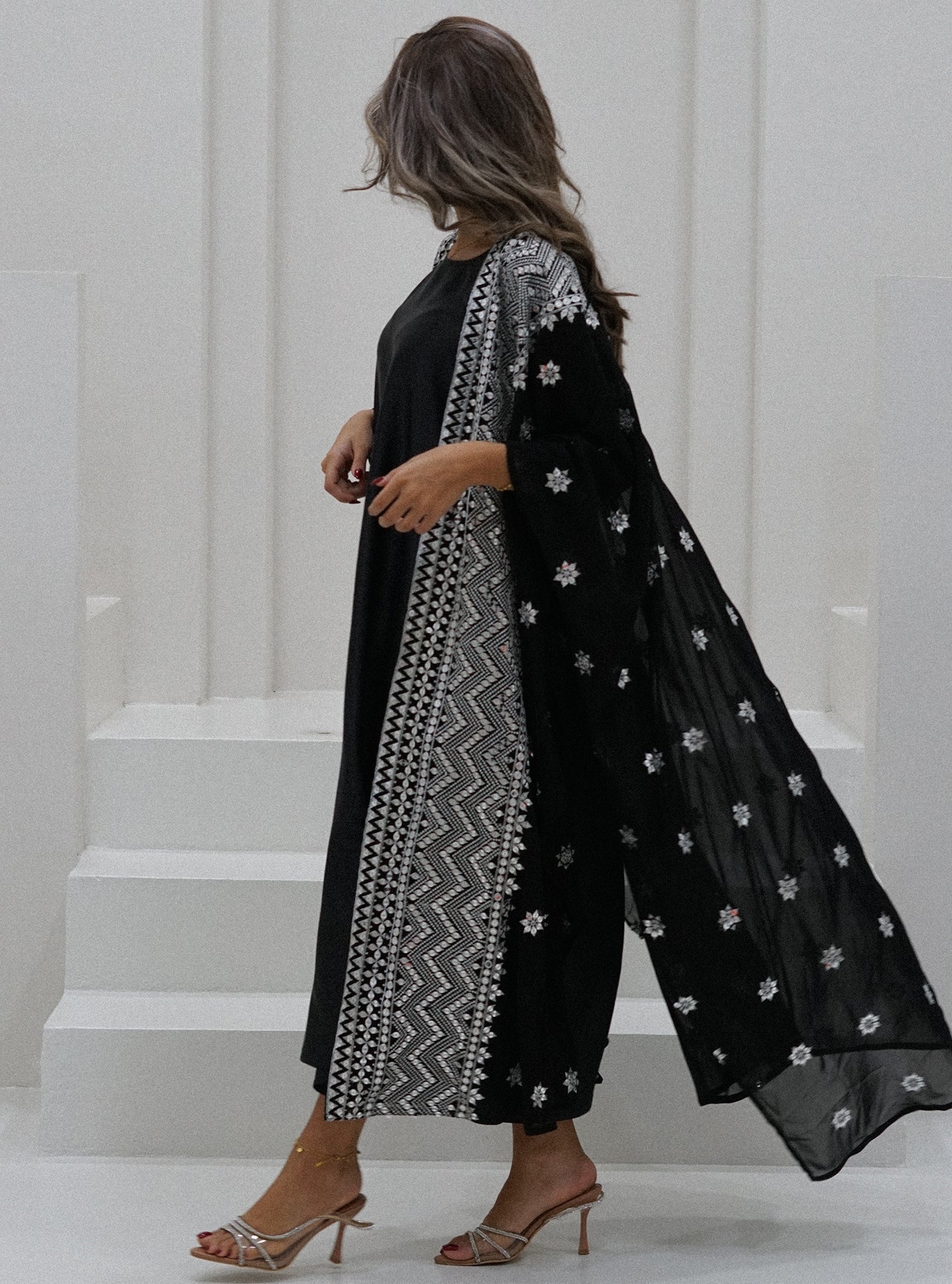 LS159 - Black Bisht Cut Embroidered Abaya
