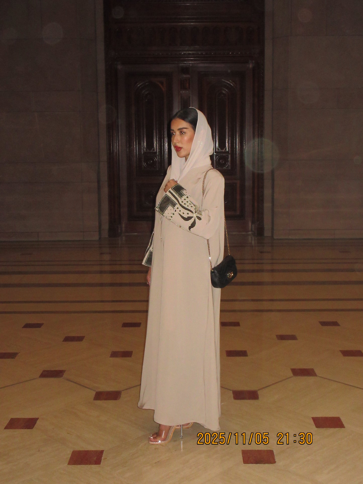 LS190 Beige A cut Modest Abaya